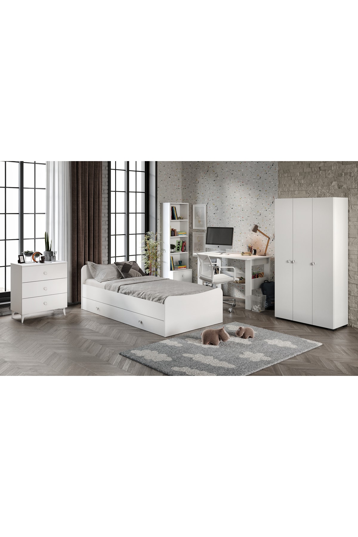 Ensemble de chambre d'enfant Selen blanc - 5 pièces, MDF de première qualité