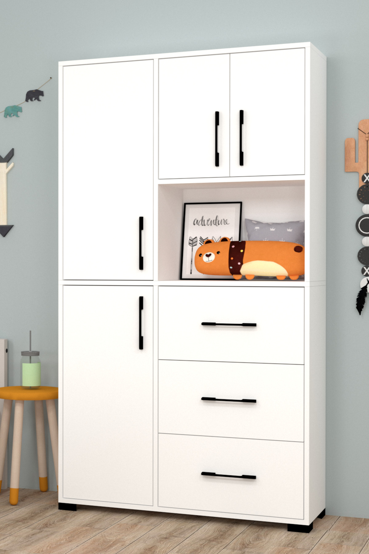 Armoire pour chambre d'enfant Berlin avec tiroirs et portes