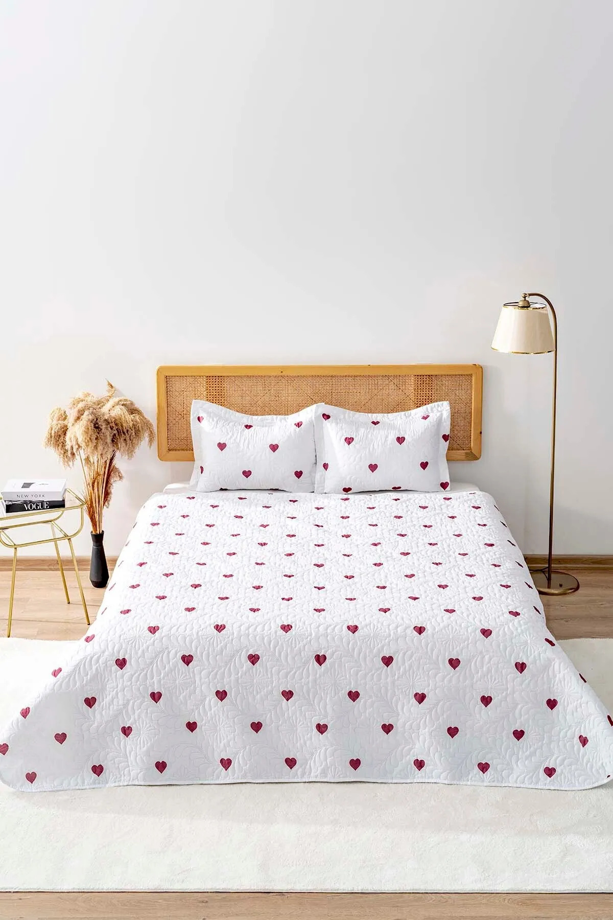 Ensemble de Micro-Sommeil Double Charmant Set de Couverture de Lit en 3 Pièces avec Cœurs