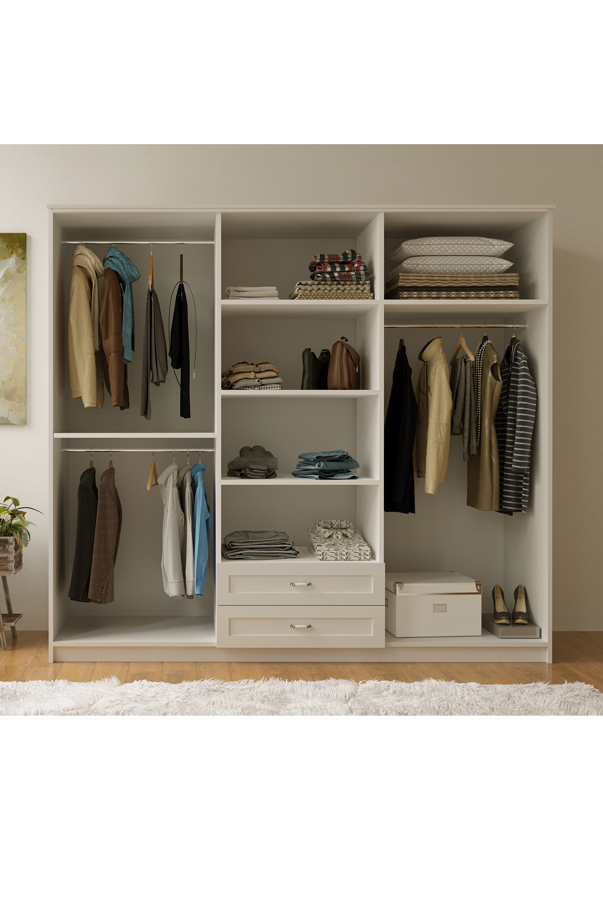 Armoire Kardelen Country à 6 portes et 2 tiroirs