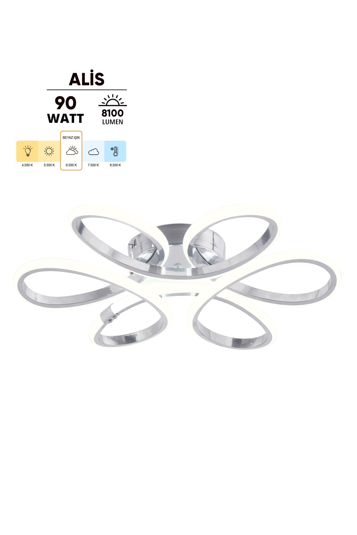 Plafonnier en chrome moderne Alis, lumière blanche pure au plafond, salon, cuisine, chambre à coucher, lustre LED