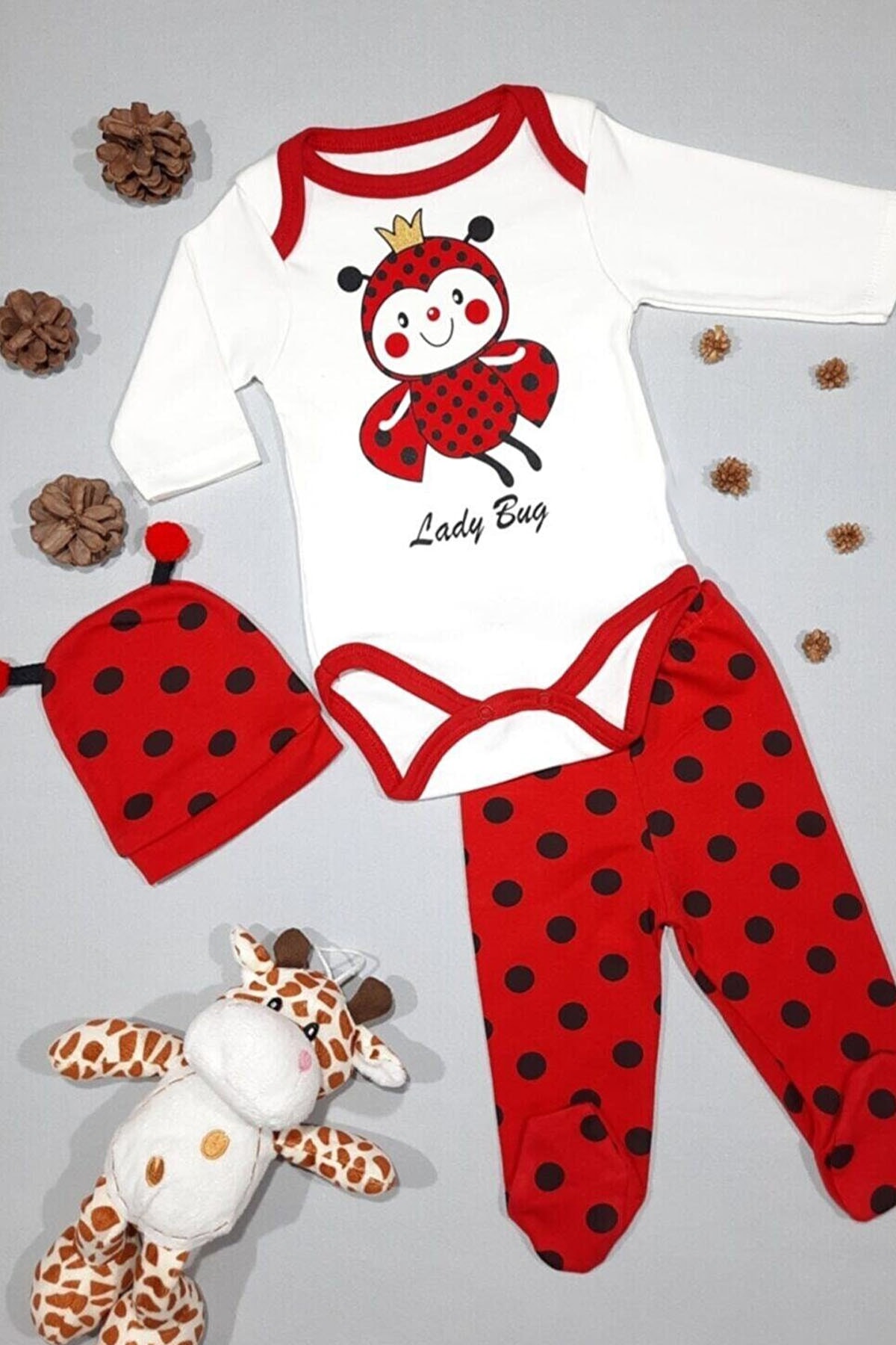 Ensemble de bodies coccinelle pour bébé unisexe, 3 pièces