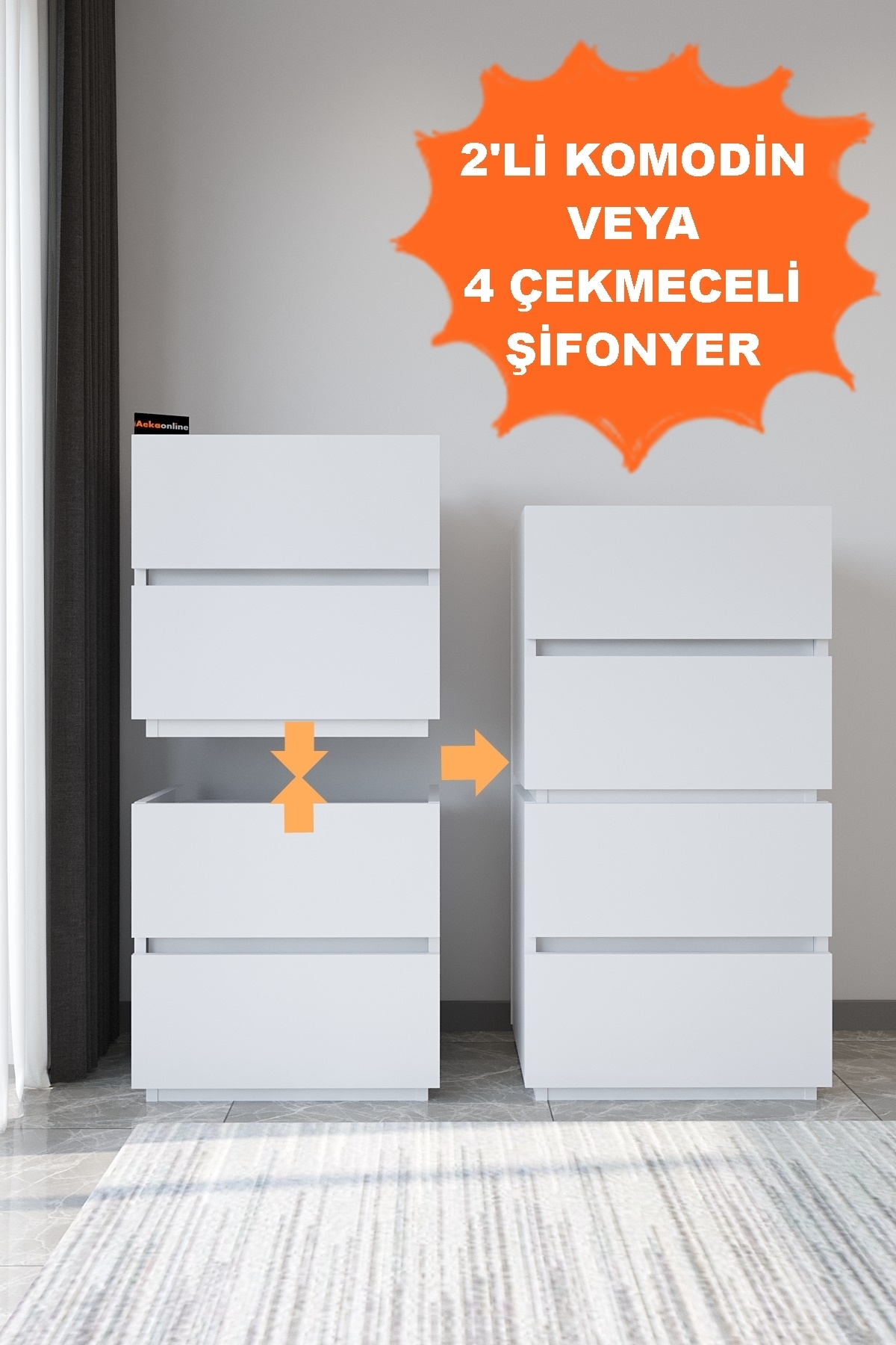  Commode Blanche Brevetée à 4 Tiroirs Galata Chambre à Coucher Chambre de Bébé Table de Nuit