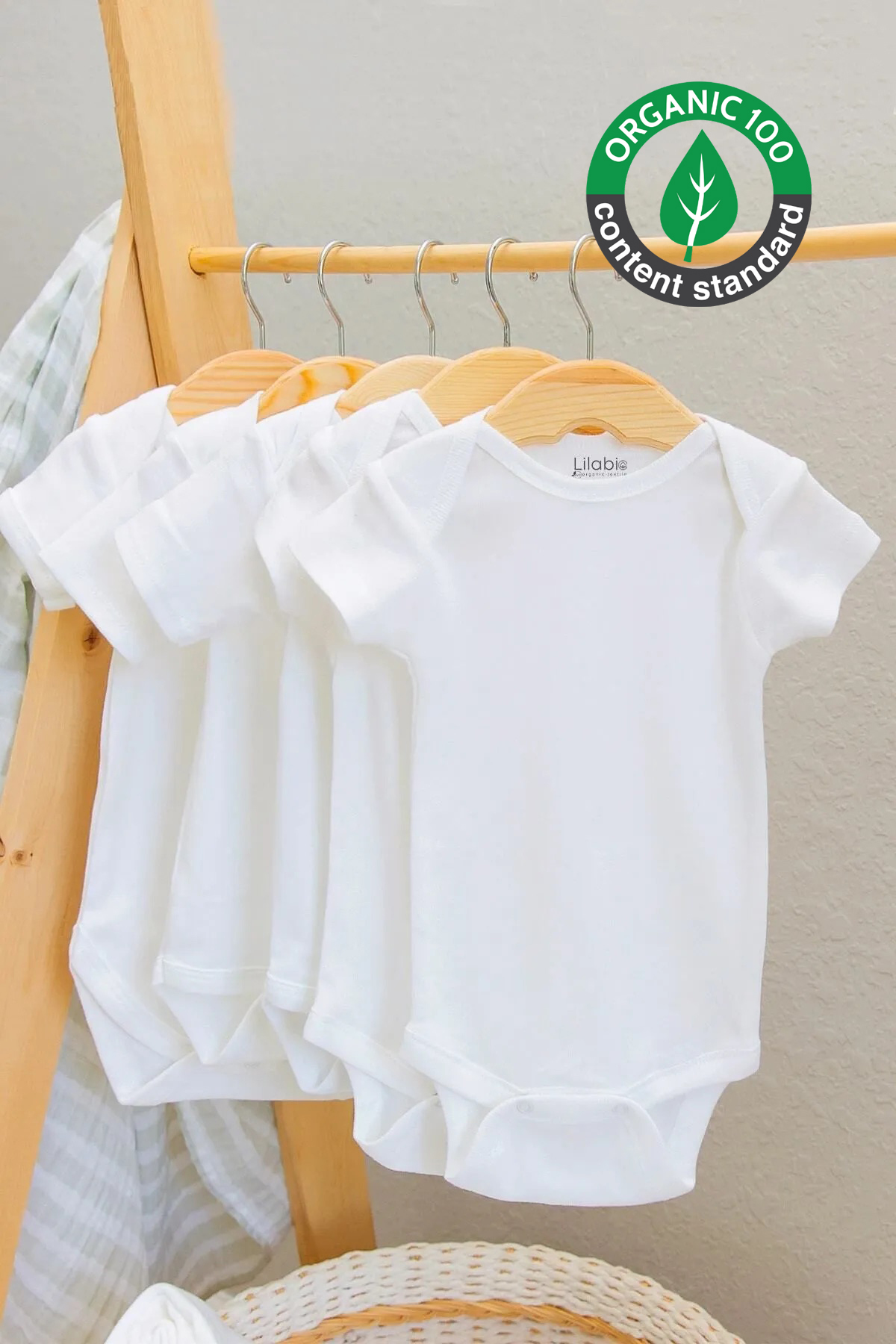 Body pour bébé à manches courtes blanc % coton biologique, lot de 5