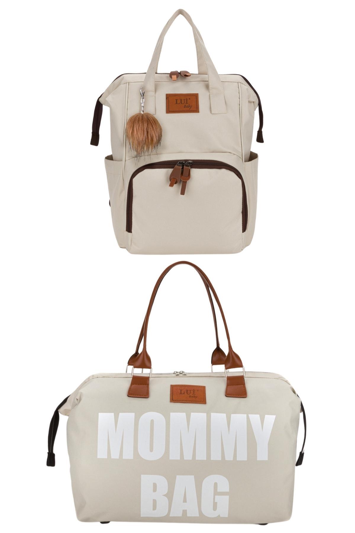 Sac à dos de soins pour bébé avec support de sangle et sac à bandoulière Mommy Bag avec porte-clés en cadeau, ensemble de 2 pièces