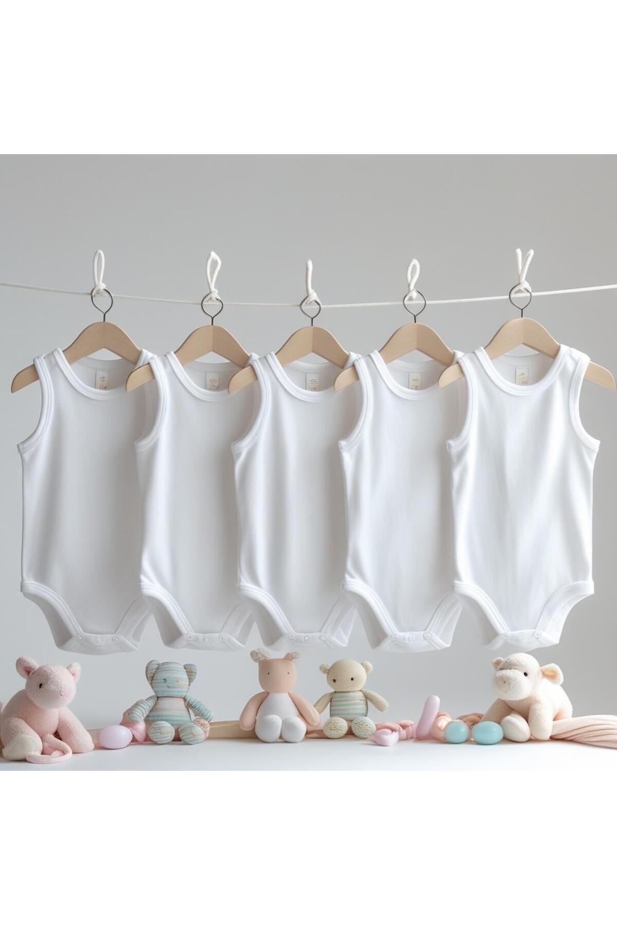 Ensemble de 5 Bodys Bébé Basique en Jersey à Col Rond