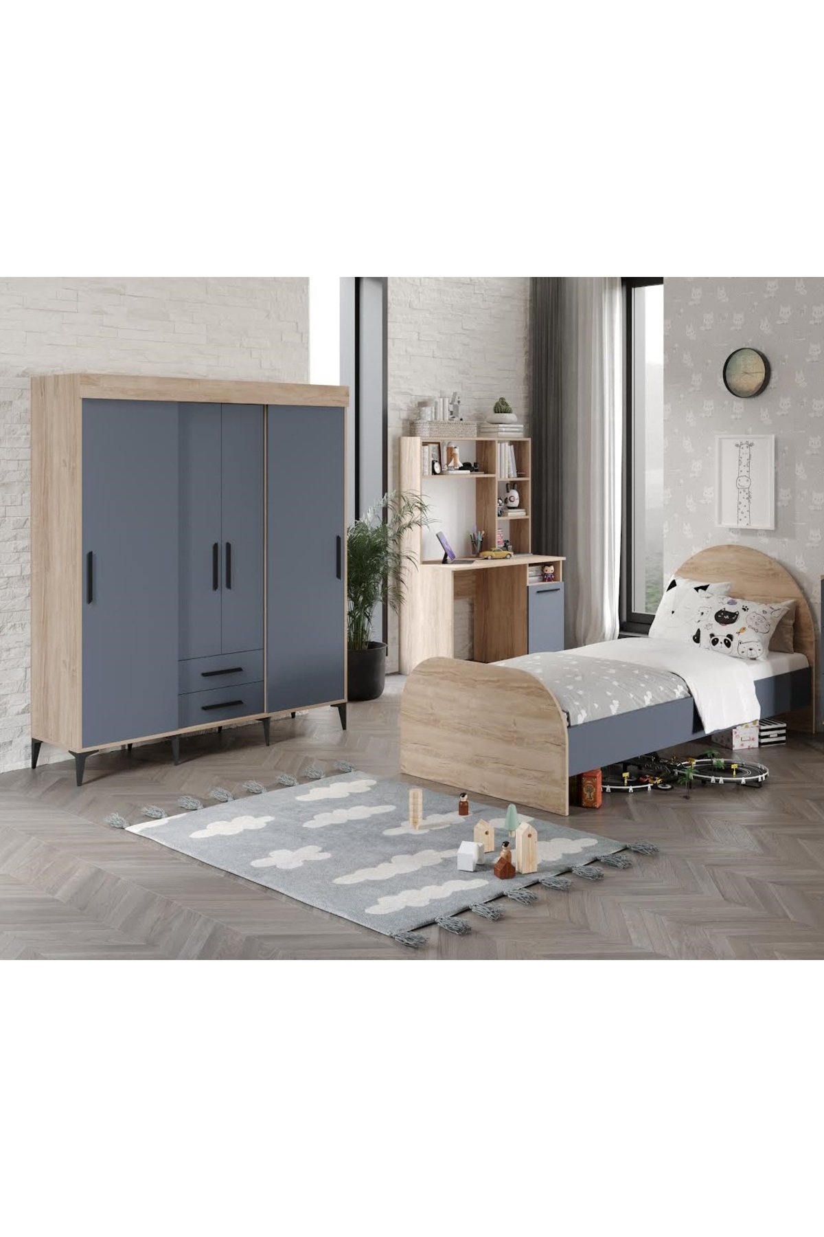 Ensemble de chambre d'enfant Izmir entièrement en MDF Flora et anthracite