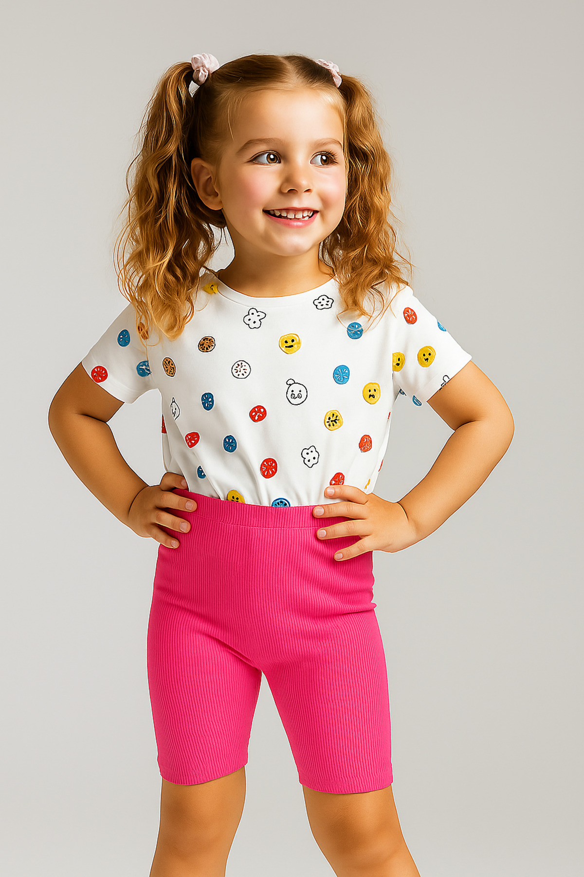 %  Coton Côtelé Kaşkorse Legging Court pour Fille avec Taille Haute Extensible