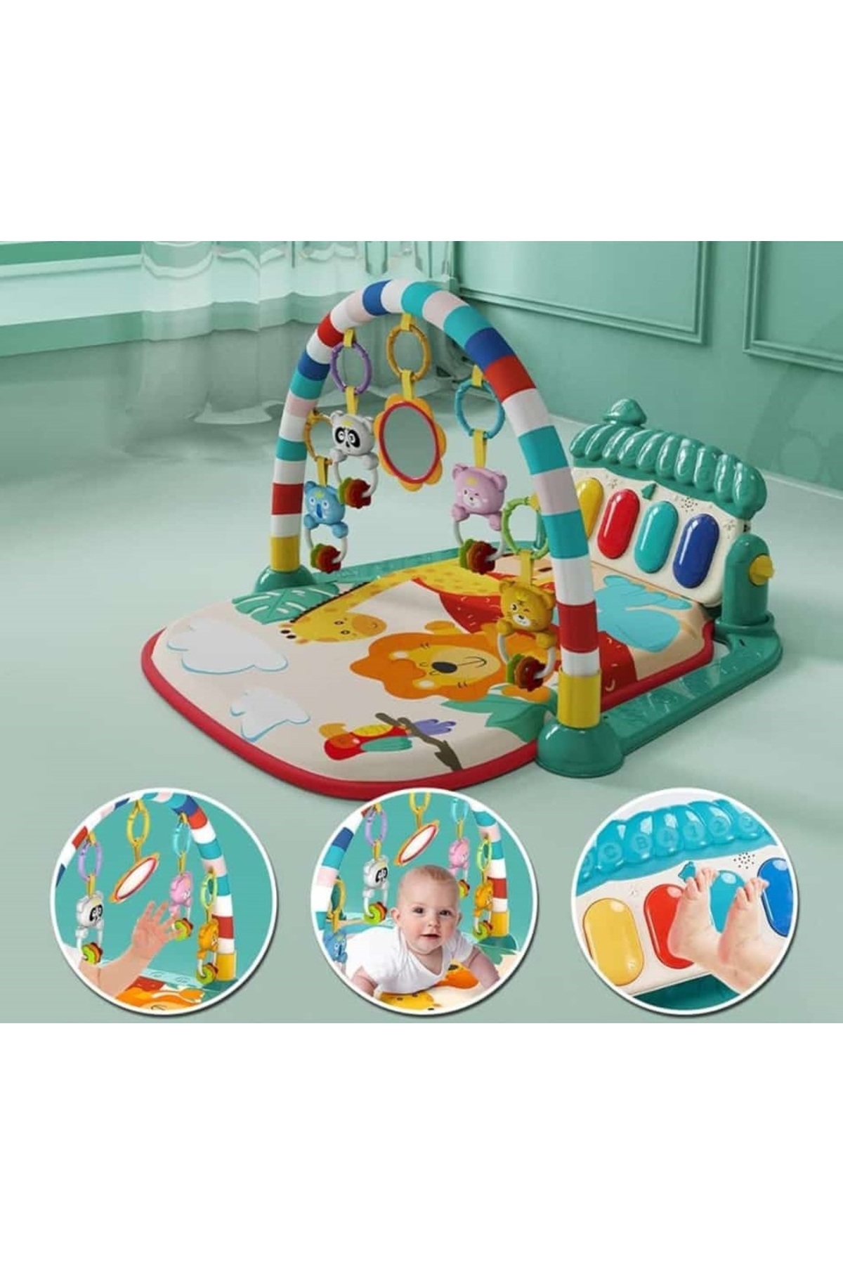 tapis de jeu pour bébé avec piano, tapis d'activités, miroir pour nouveau-né, musical et lumineux