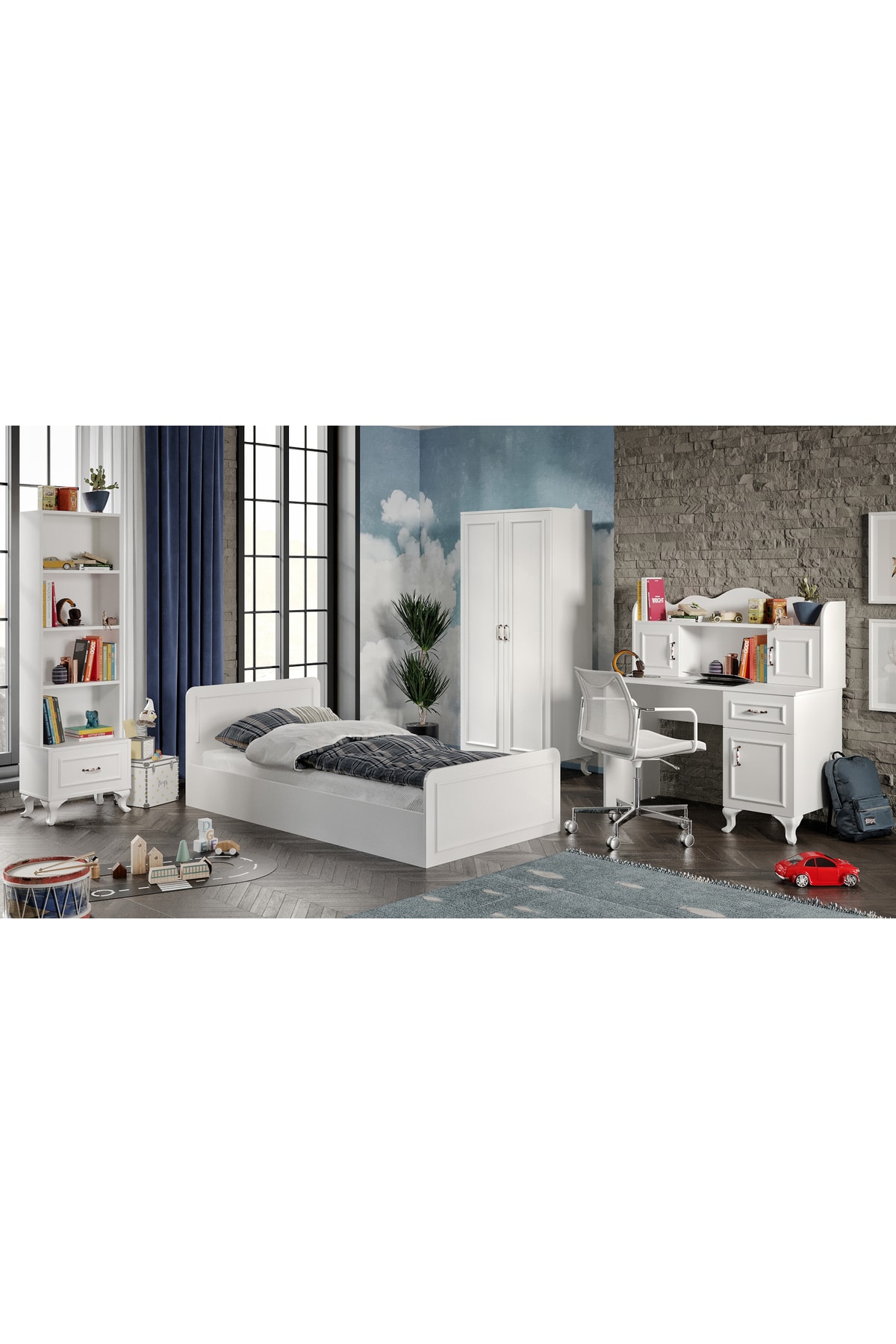 Ensemble de chambre d'enfant style Snow Country - 4 pièces et entièrement en MDF de qualité supérieure