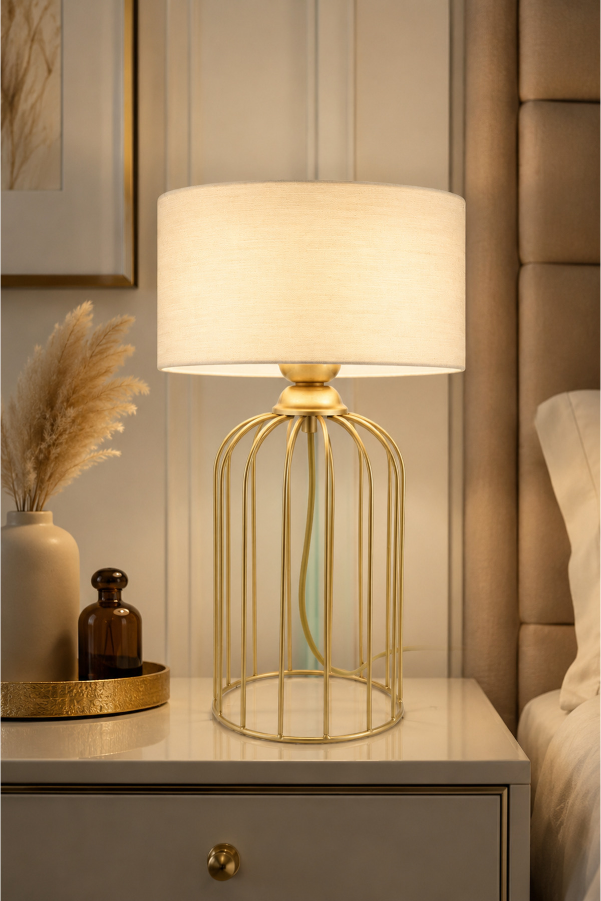 Lampe de Table Usée Beige Chapeau || Abat-jour avec Chapeau en Tissu Lampe de Nuit Éclairage Décoratif Éclairage de Chevet