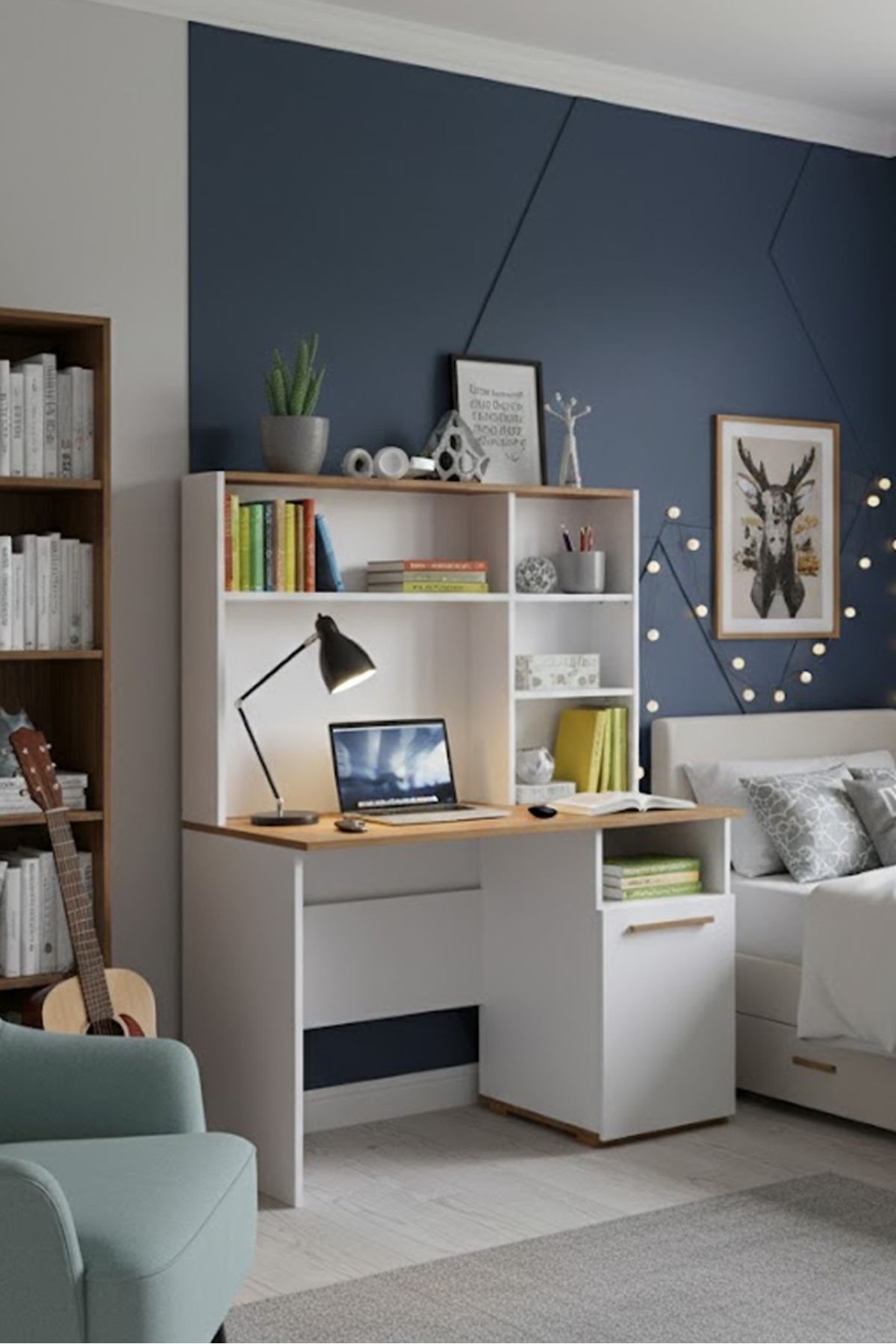 Bureau pour jeunes et enfants en bois blanc, bureau pour joueurs, bureau d'ordinateur, ensemble de chambre d'enfant