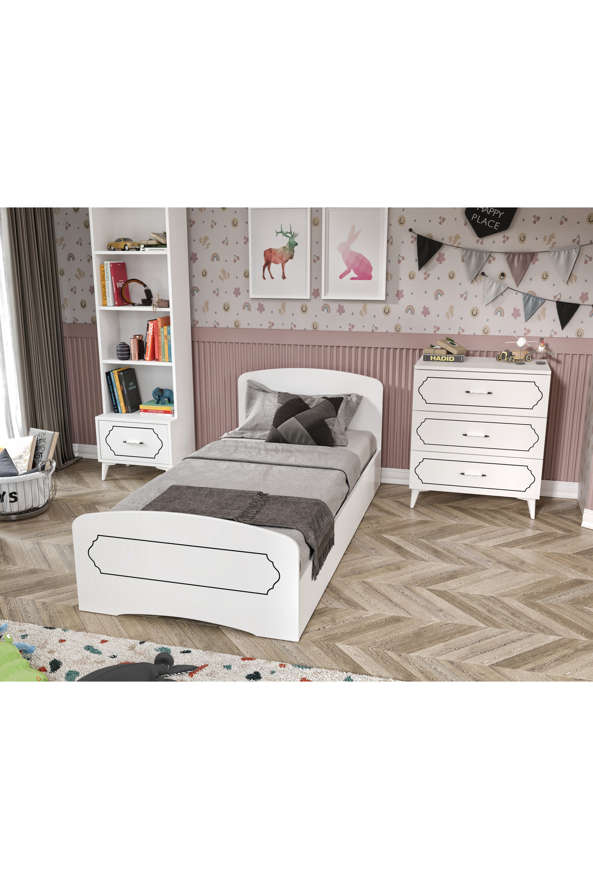 Ensemble chambre d'adolescent moderne Hayal blanc - 4 pièces et entièrement en MDF de première qualité