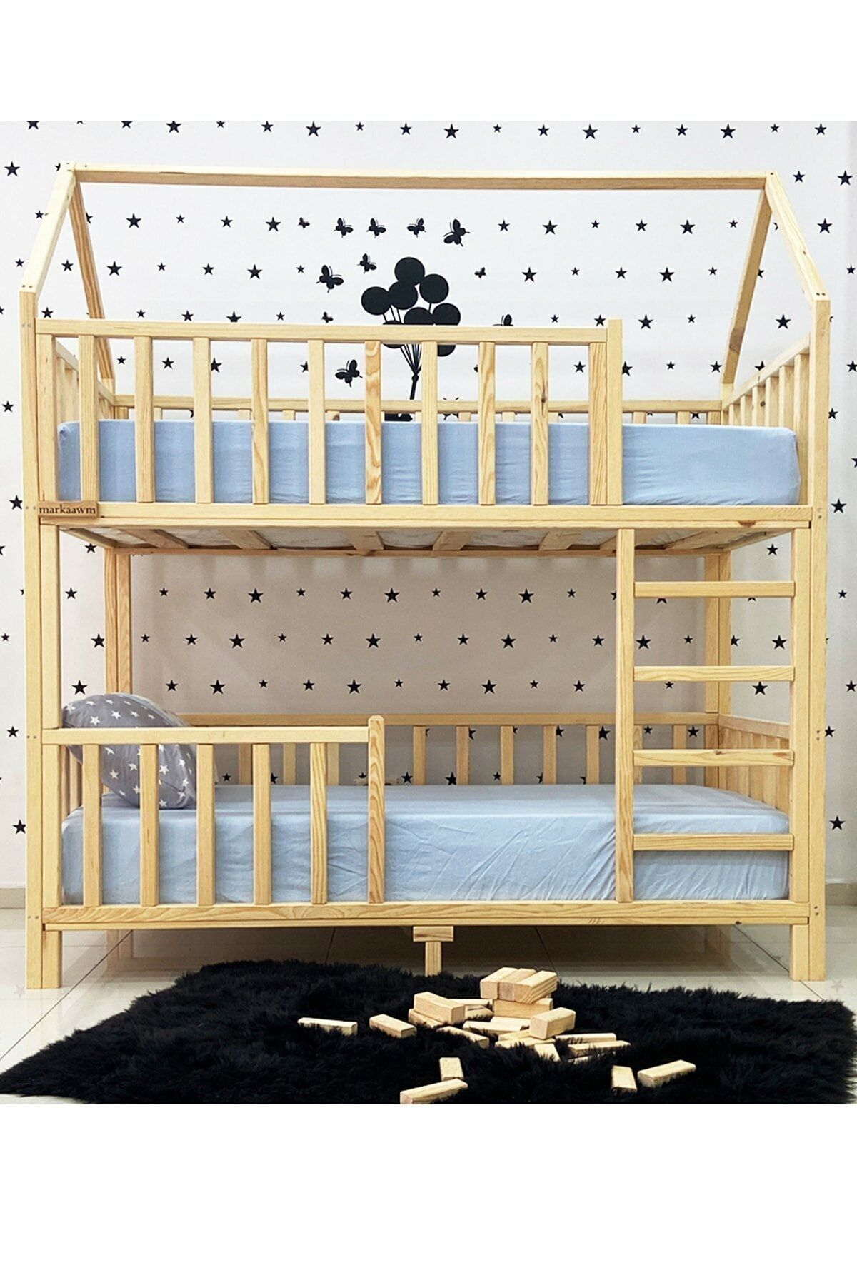 Lit superposé Montessori en bois avec toit Markaawm