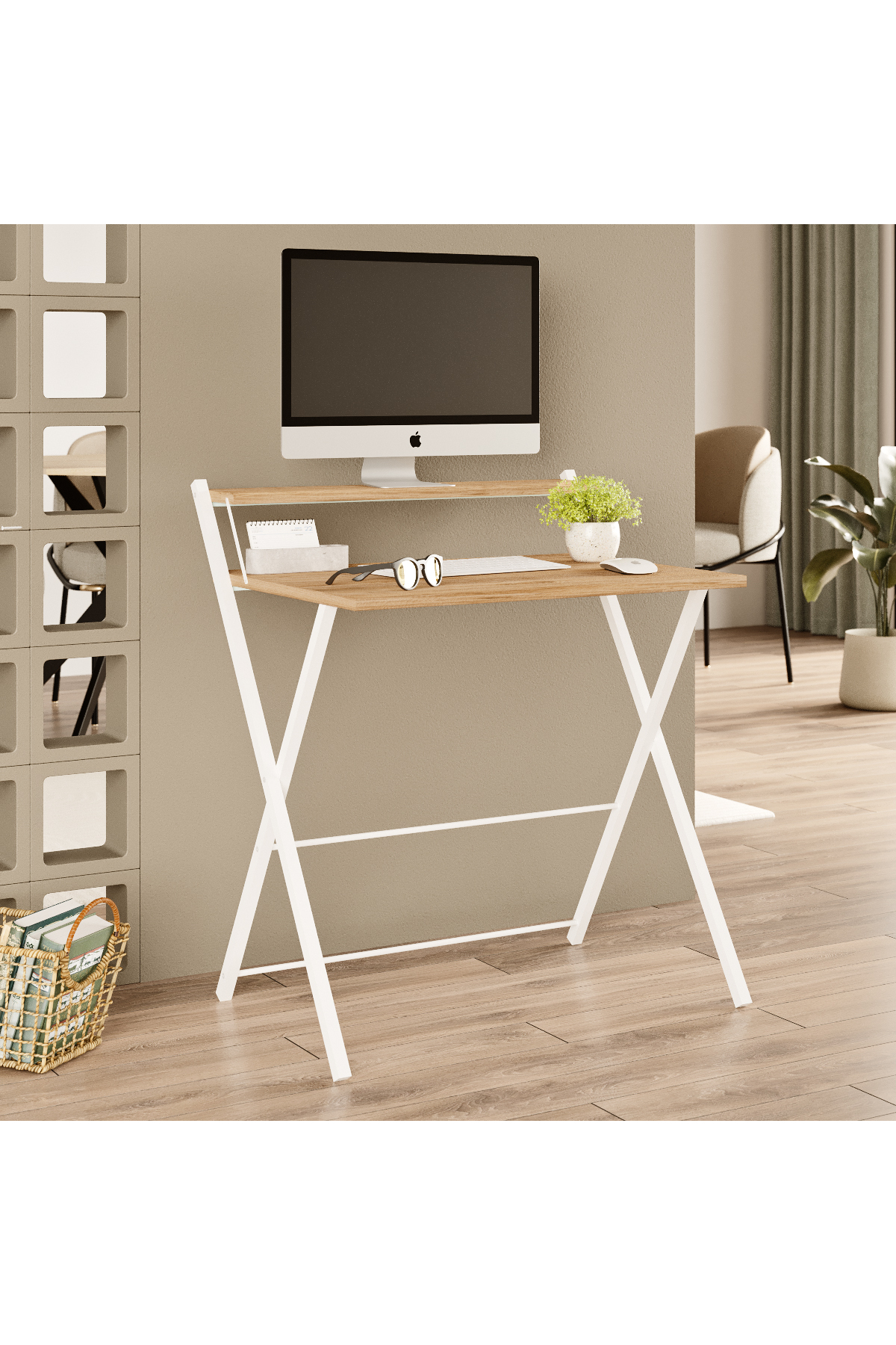 Table d'ordinateur portable élégante et durable avec pieds en métal non vacillants, bureau pliant, table de travail pour ordinateur portable