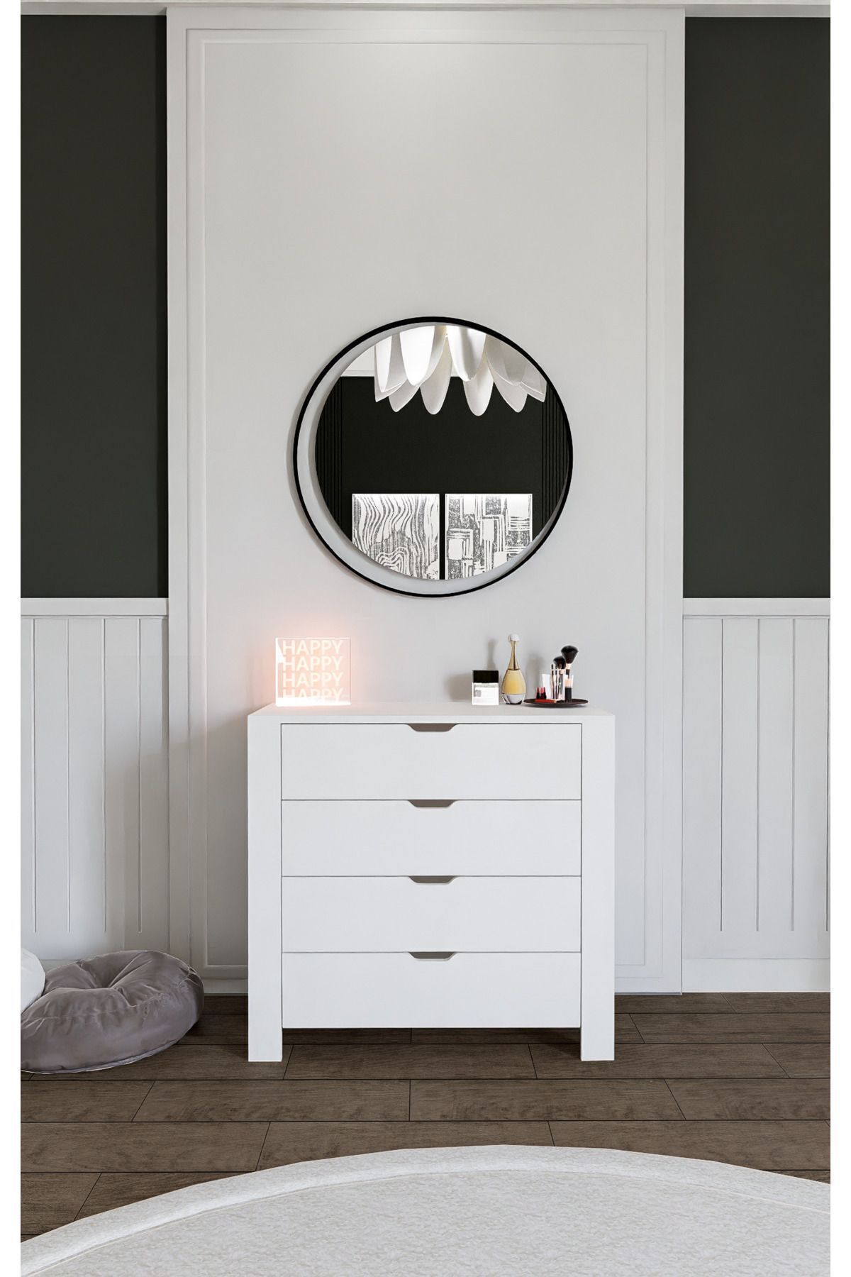 Commode blanche immaculée à 4 tiroirs pour chambre à coucher ou chambre de bébé, blanche, X cm