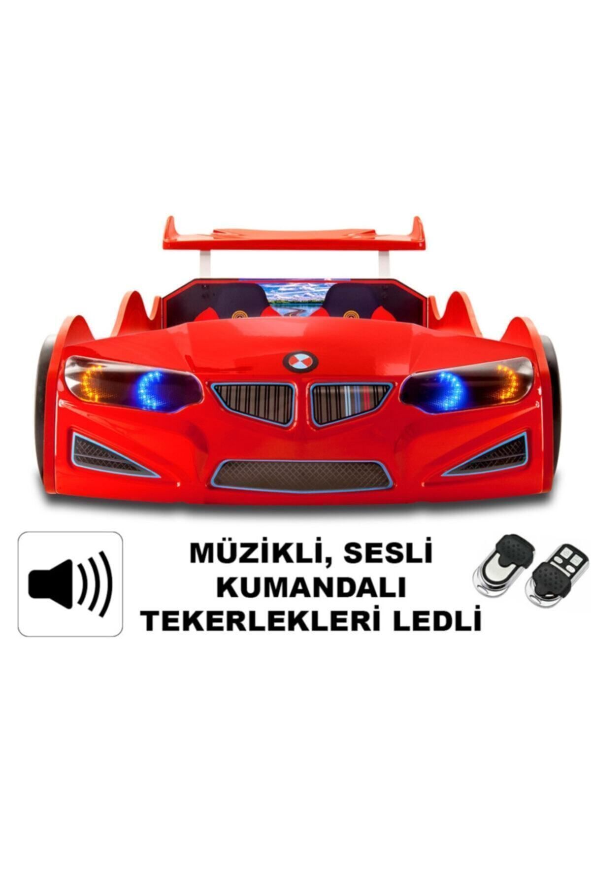  - Lit avec Voiture Rouge - Lit Cadre Voiture - Série - Avec Éclairage LED Complet