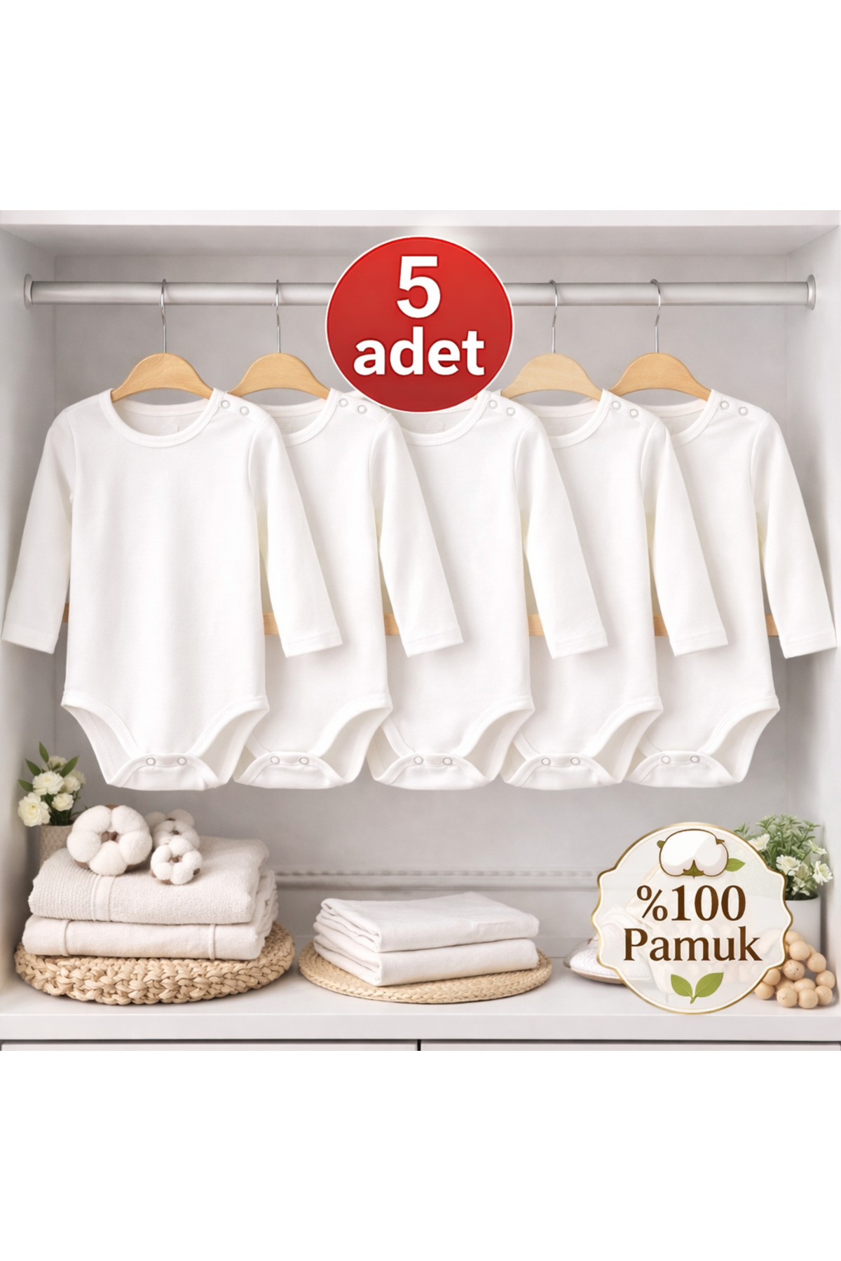 Lot de 5 Bodies Bébé à Manches Longues 0-5 Ans % Coton Body Bébé en Coton Unisexe Fille Garçon