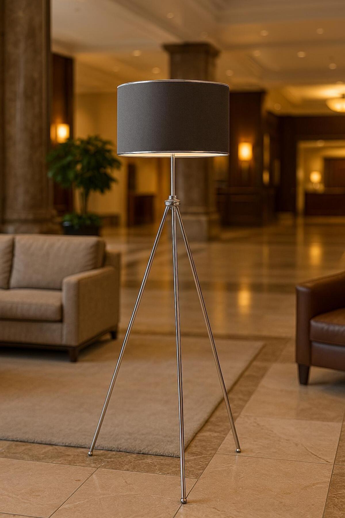 Lampadaire Trépied en Chrome - Anthracite
