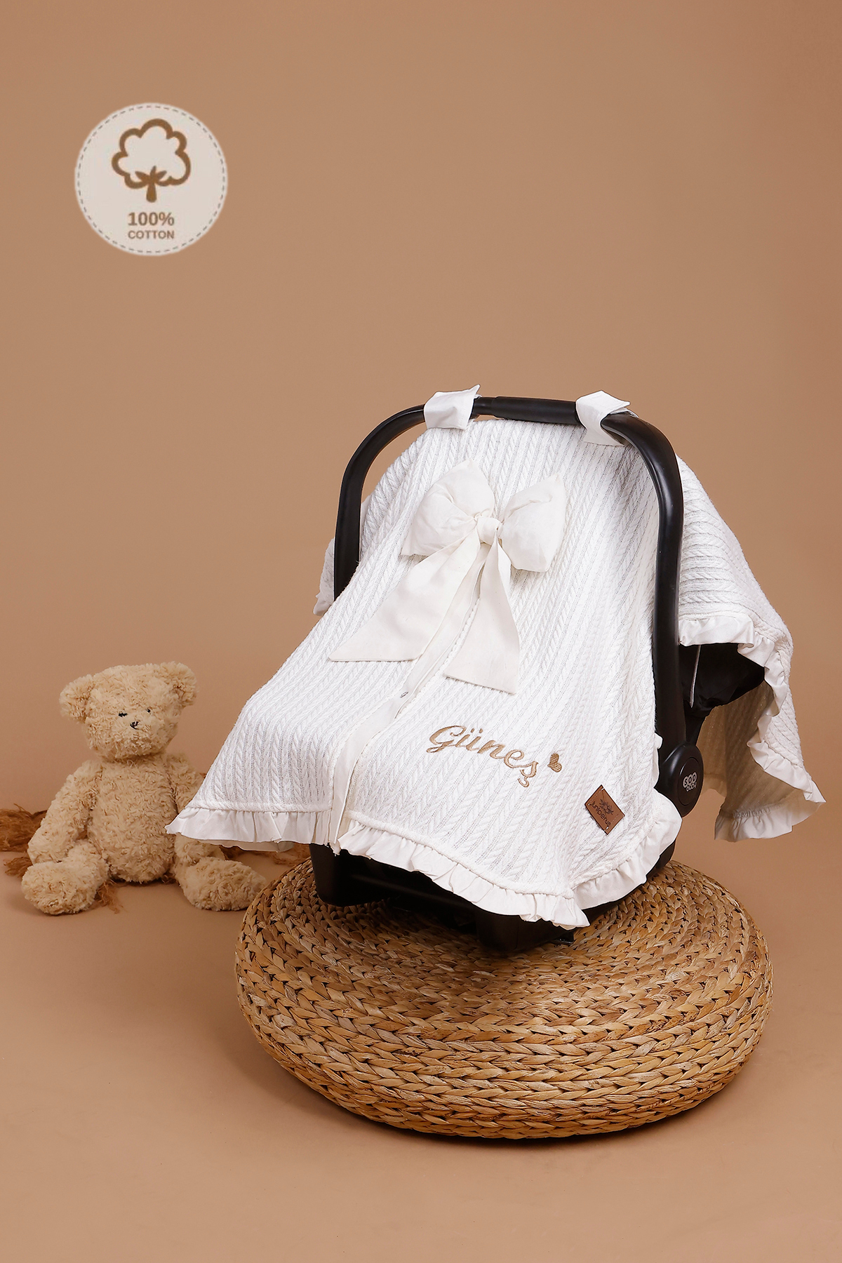 Couverture de poussette en piqué brodée avec prénom, couverture de poussette pour bébé à volants