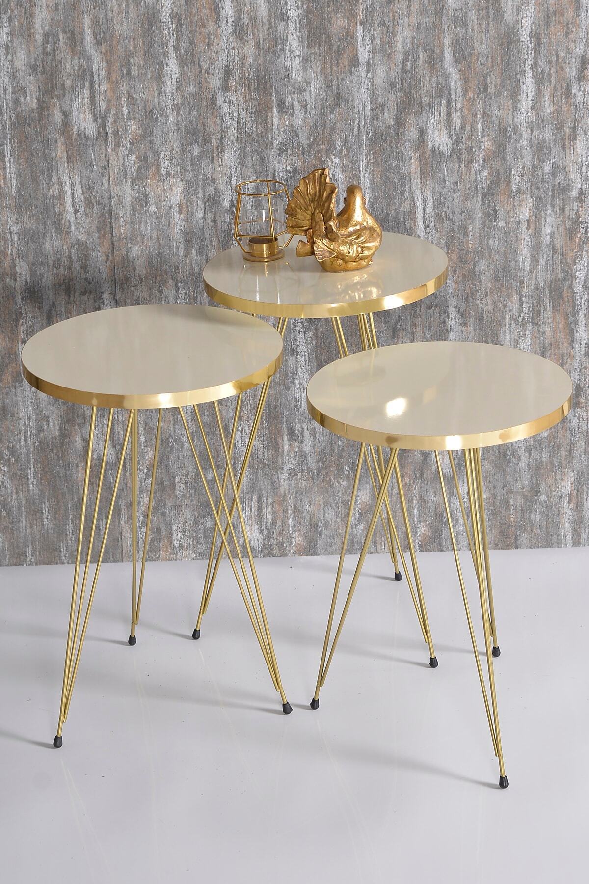 Table d'appoint gigogne Or Crème Fil