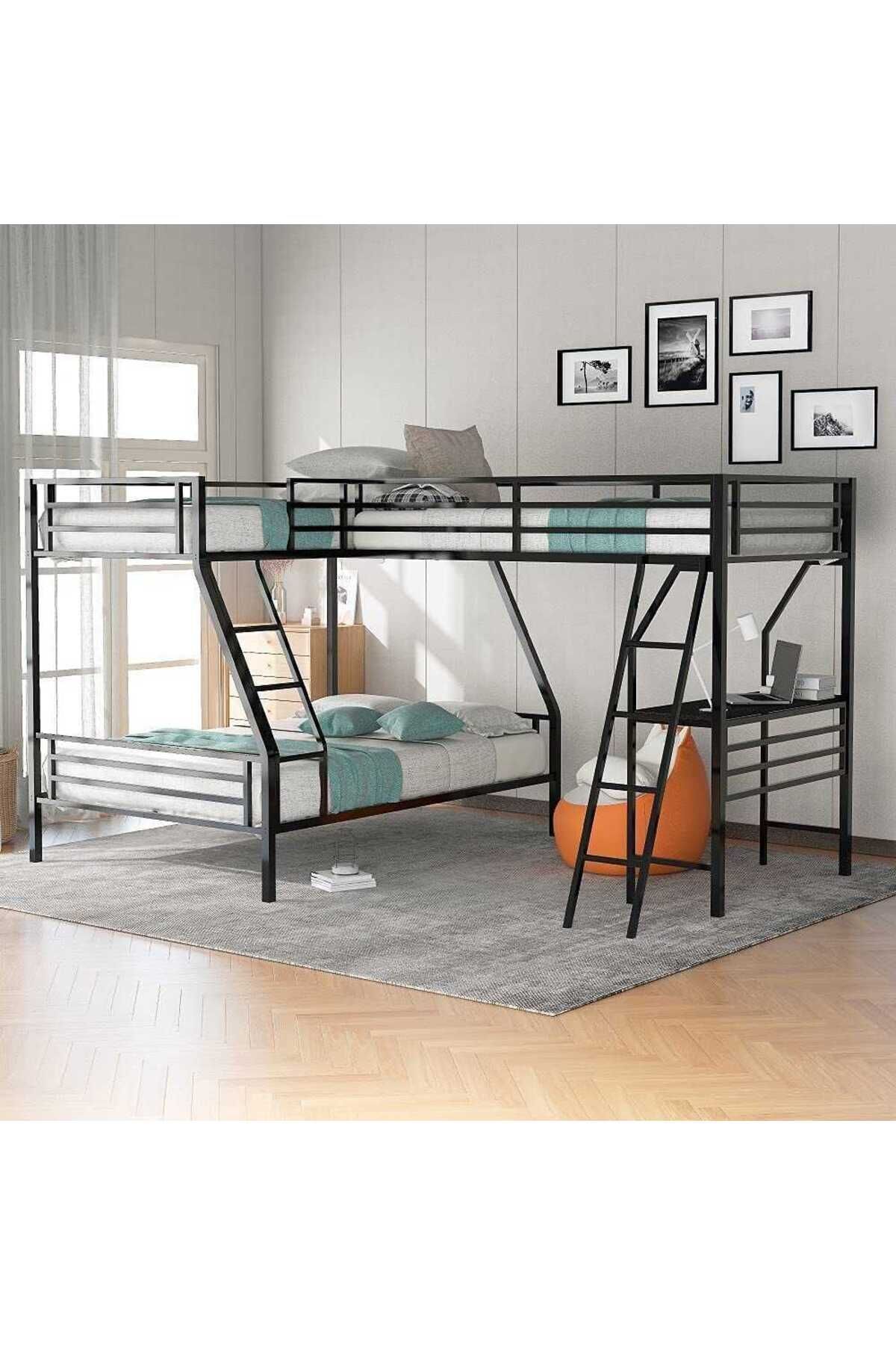 Lit mezzanine avec bureau pour trois personnes au design moderne