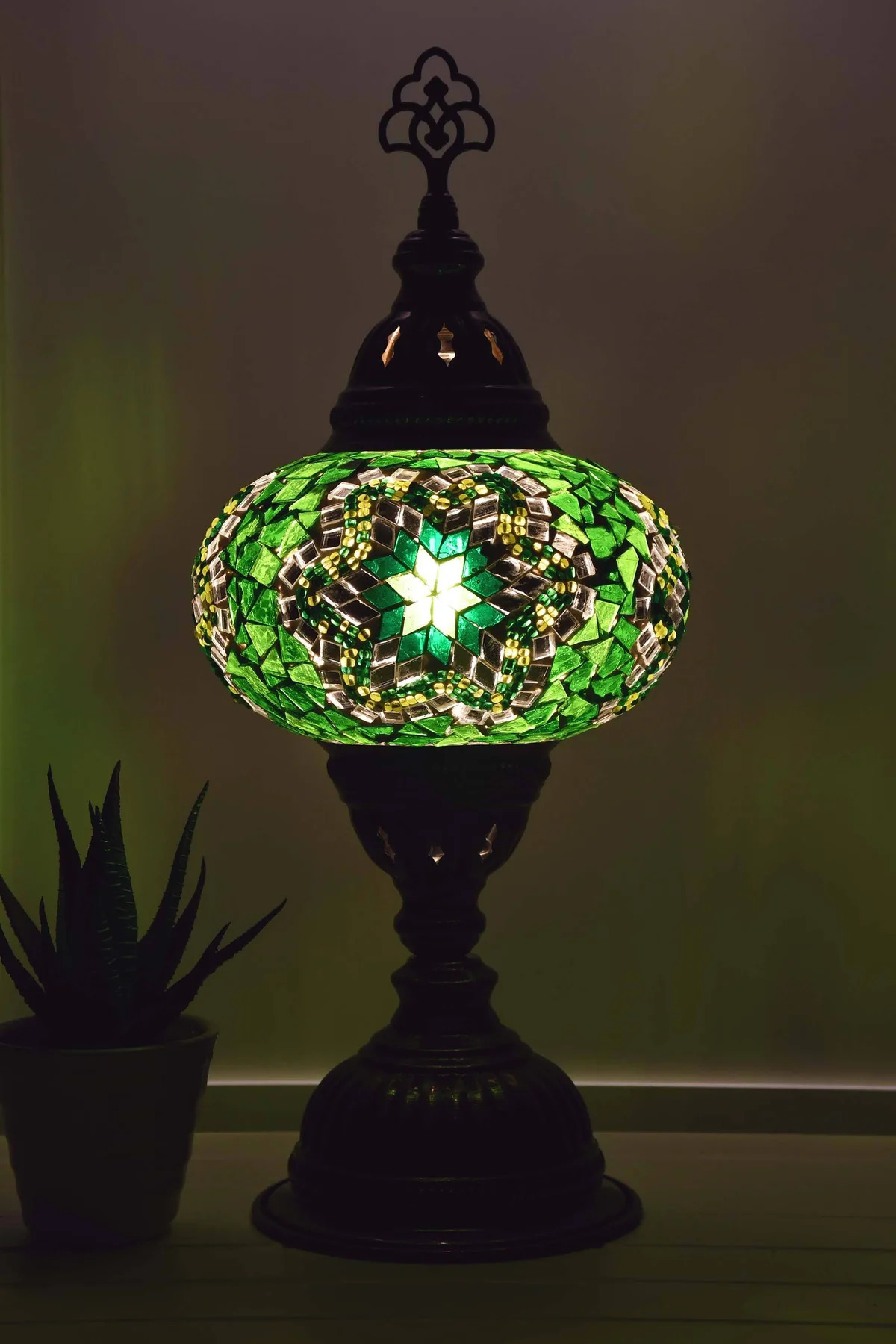 Lampe de table en verre mosaïque design authentique, lampe de nuit décorative, abat-jour