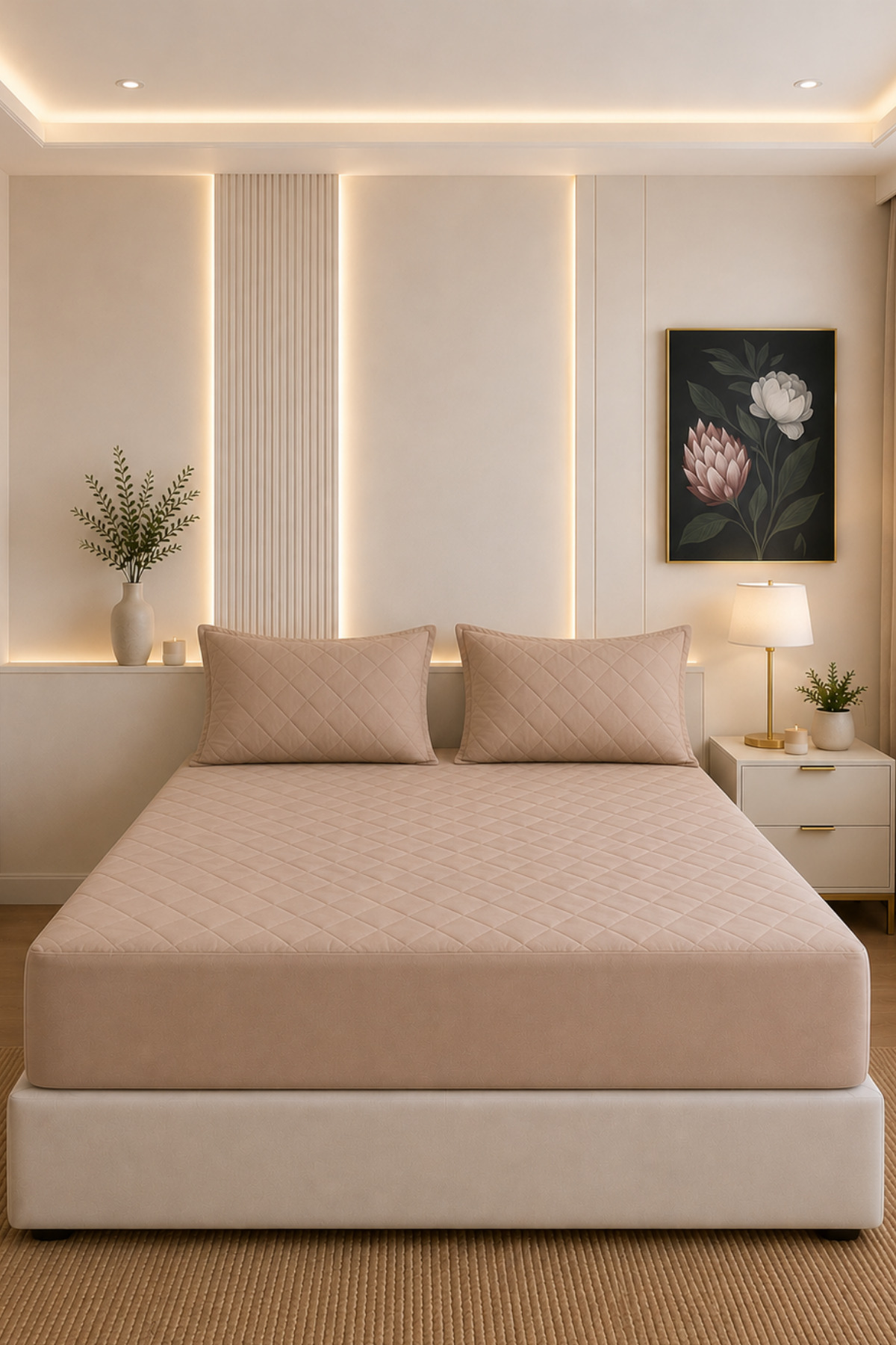 Protège-matelas matelassé en coton  % marron, ajusté, pour bébé-simple-double-king
