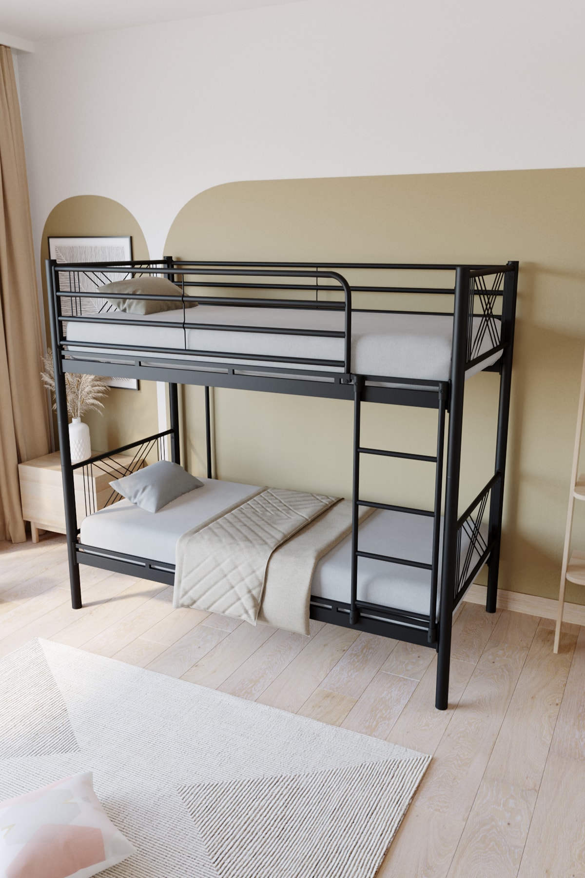 Lit superposé en métal premium Mix  compatible avec matelas Noir, lit superposé détachable