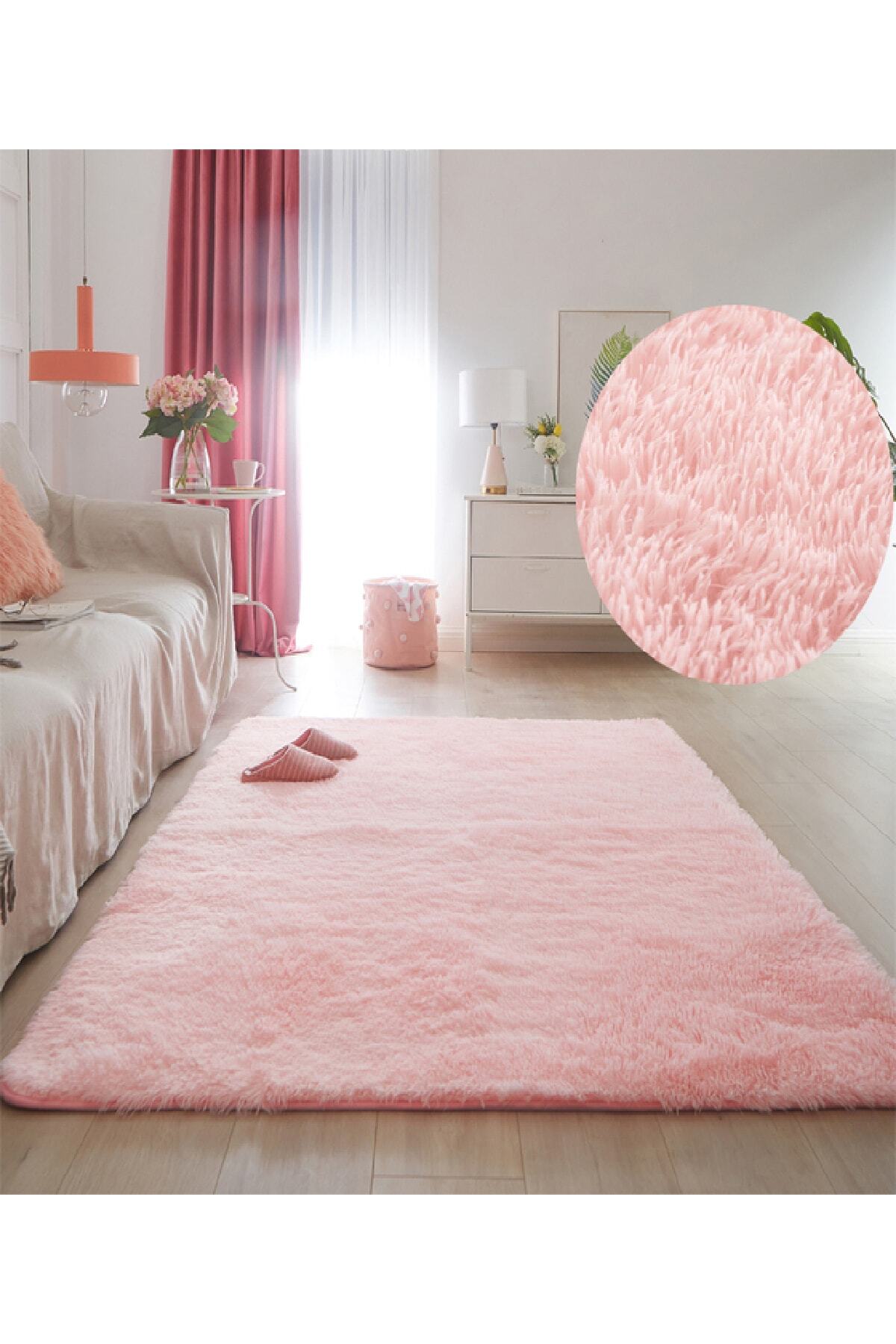 Tapis de salon en peluche rose poudre doux et épais pour le salon et la chambre