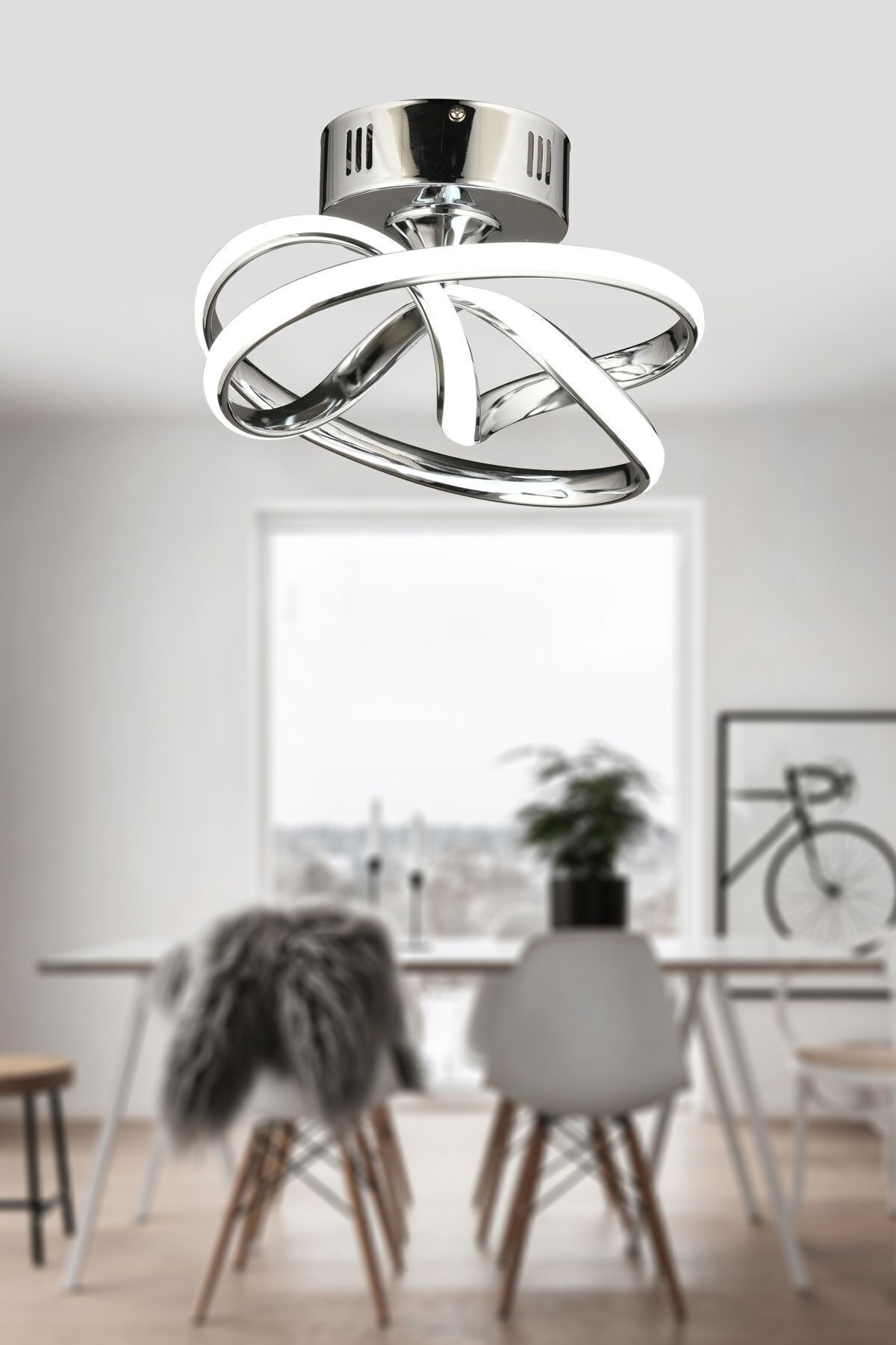 Suspension LED plafonnier moderne en métal chromé modèle Vino Riserva pour salon, cuisine, séjour, chambre à coucher