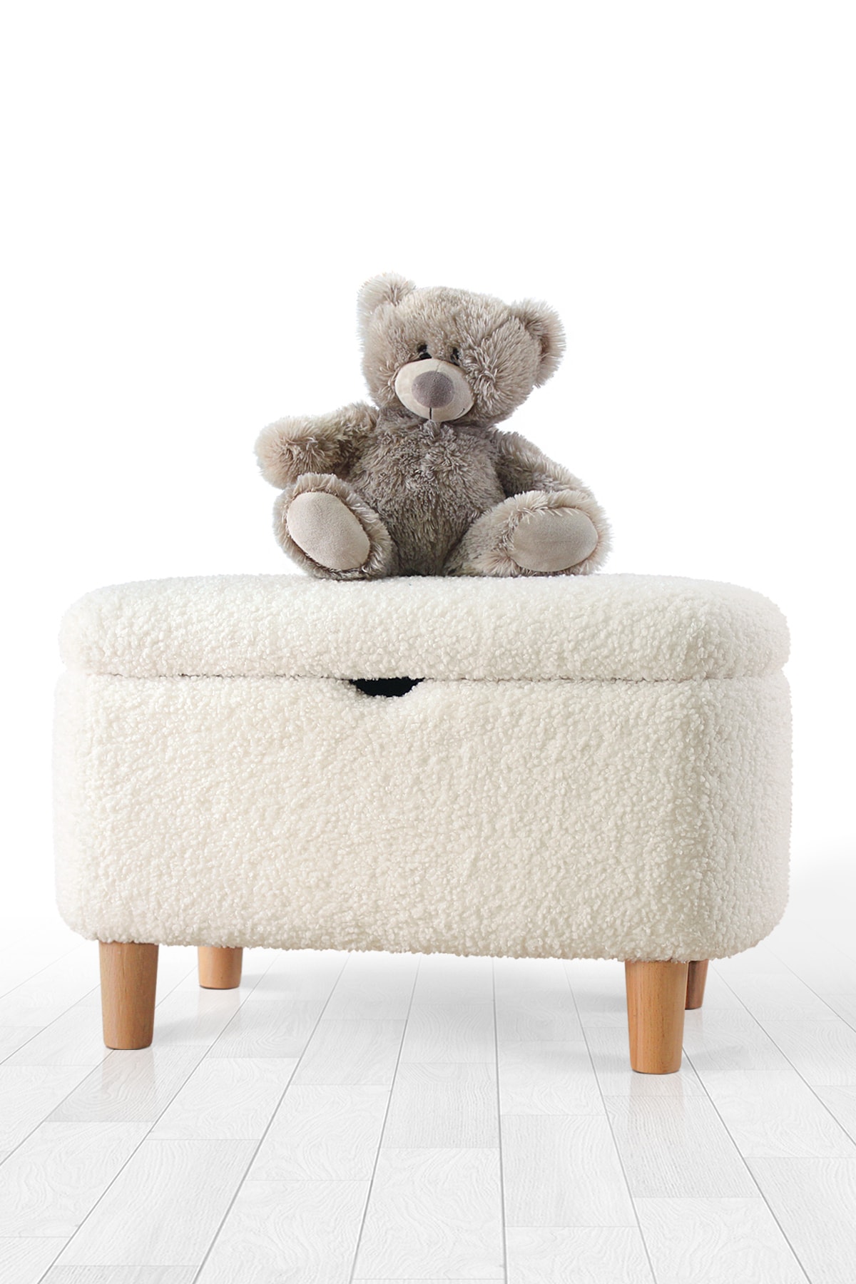 Pouf pour enfant Yomme avec rangement - blanc Teddy