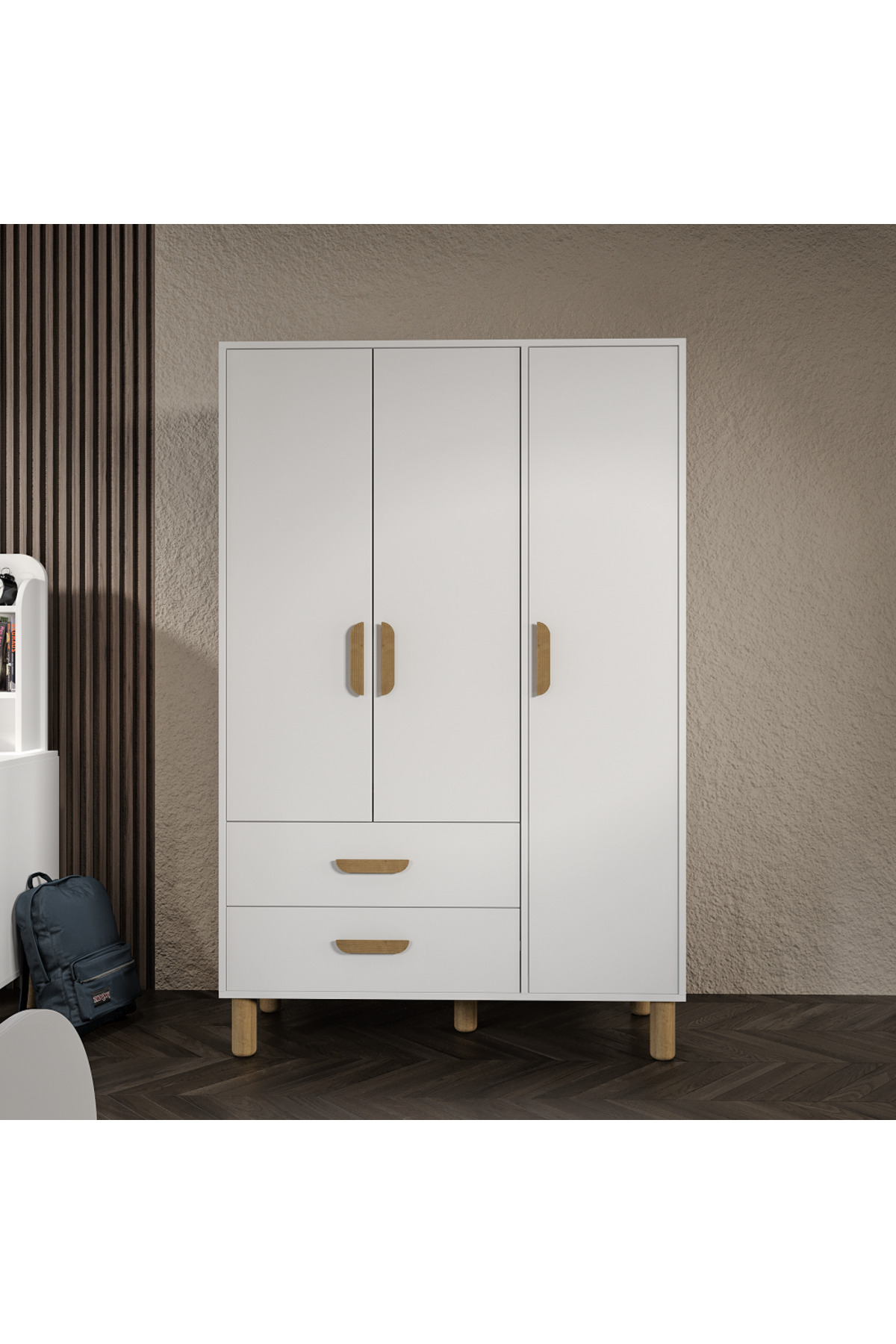 Ensemble de chambre d'enfant bohème blanc entièrement en MDF (4 pièces)