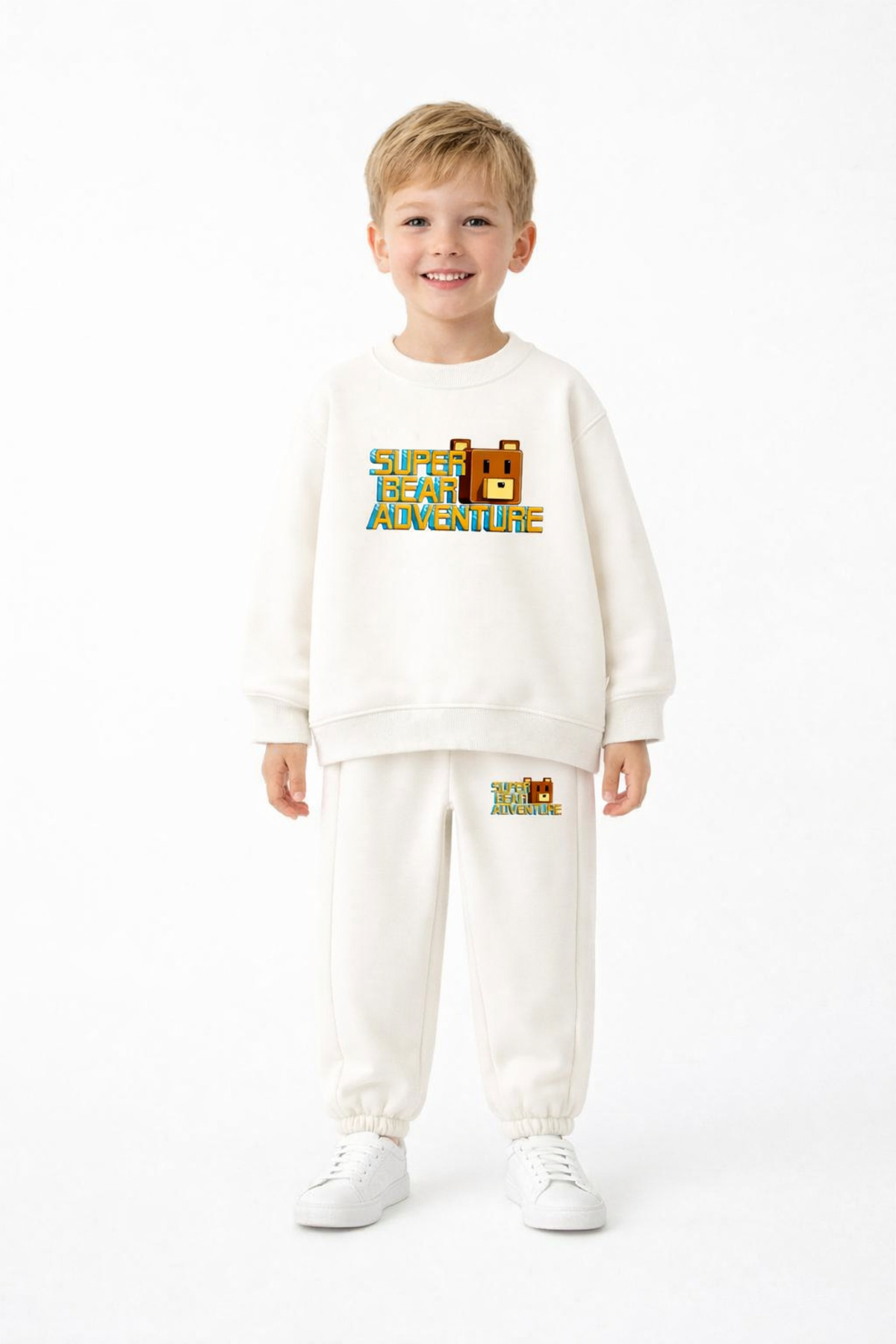 Super Bear Adventure Ensemble de survêtement unisexe pour enfants, oversize avec impression Super Ours, sans molleton