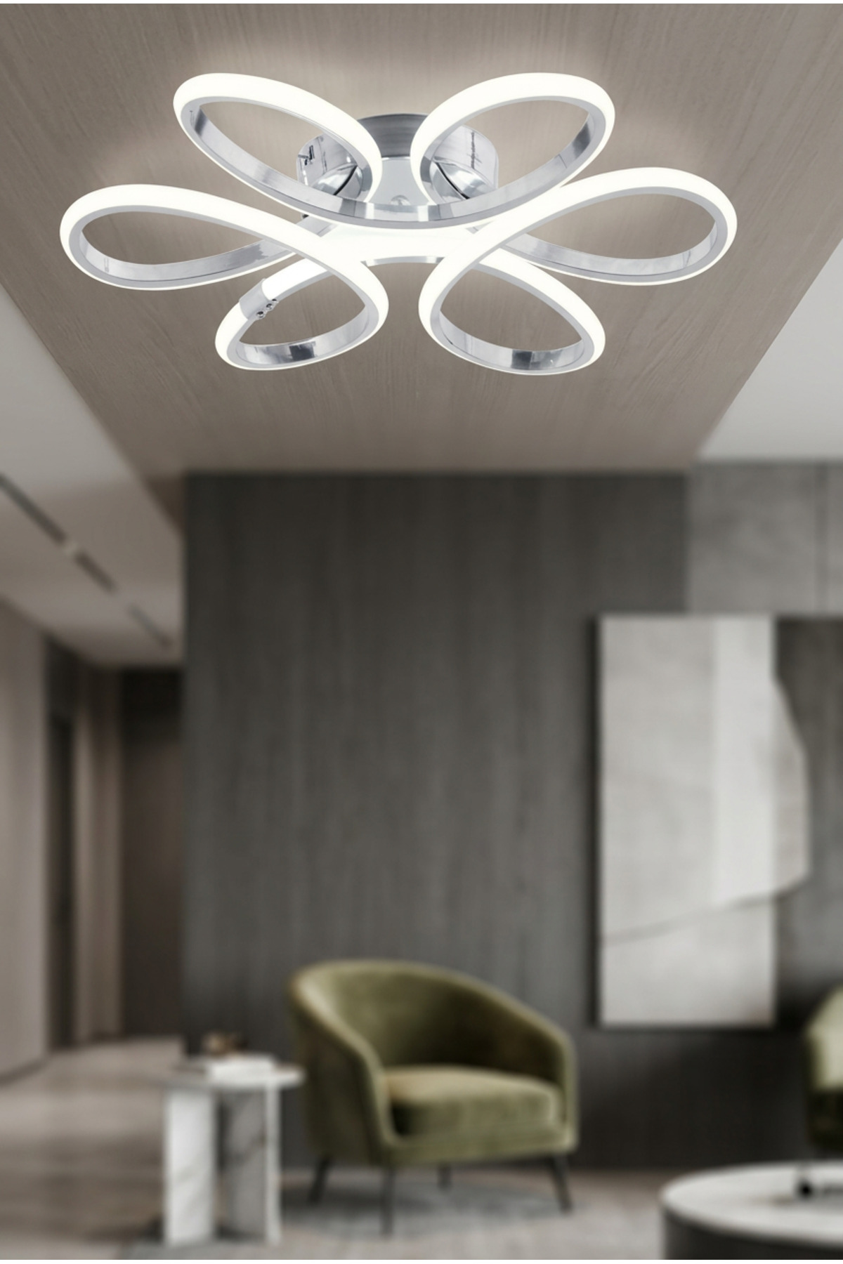 Plafonnier en chrome moderne Alis, lumière blanche pure au plafond, salon, cuisine, chambre à coucher, lustre LED