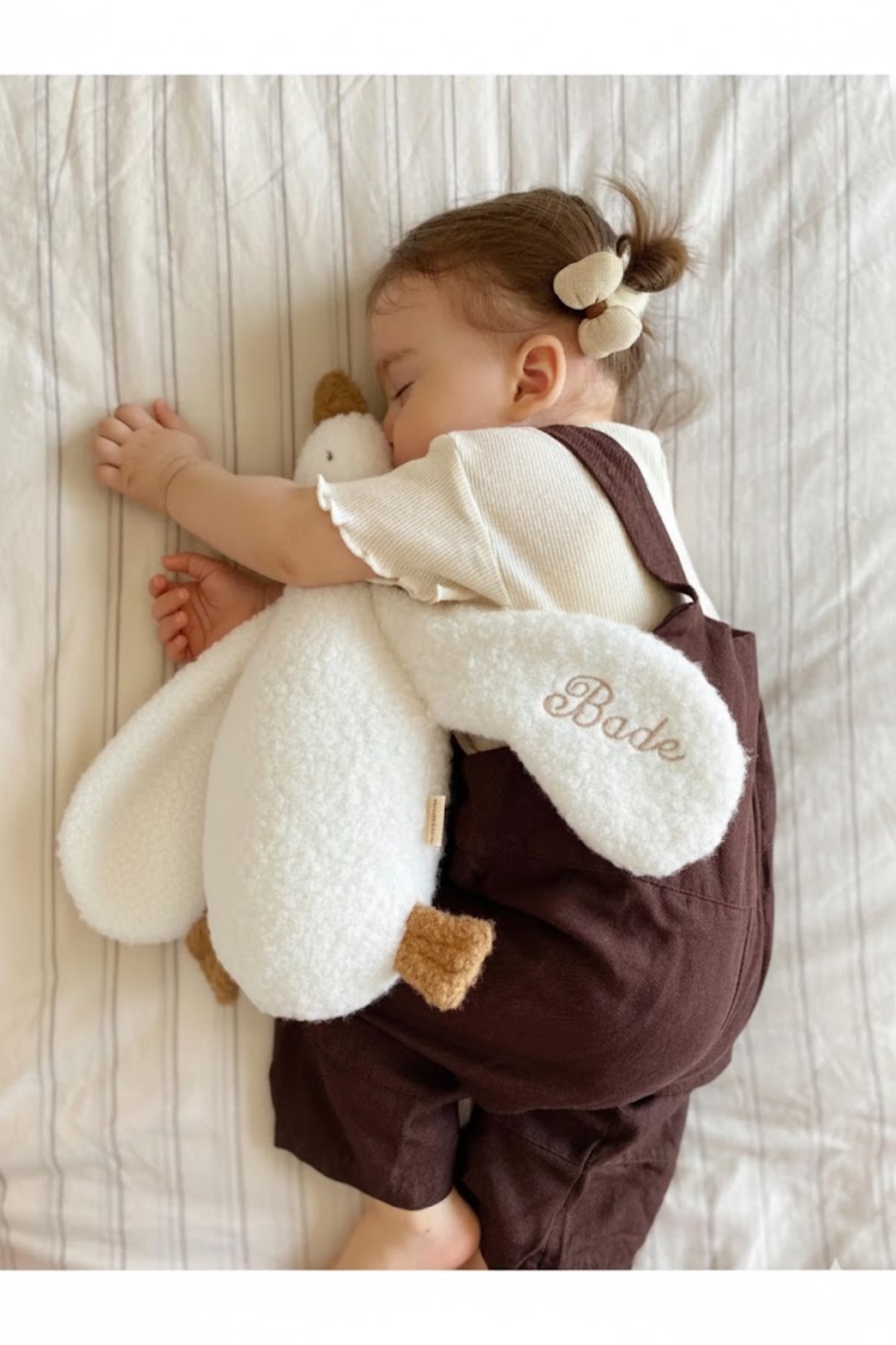 Doudou et jouet de sommeil pour bébé et enfant en forme de canard mignon brodé avec le nom, blanc/marron
