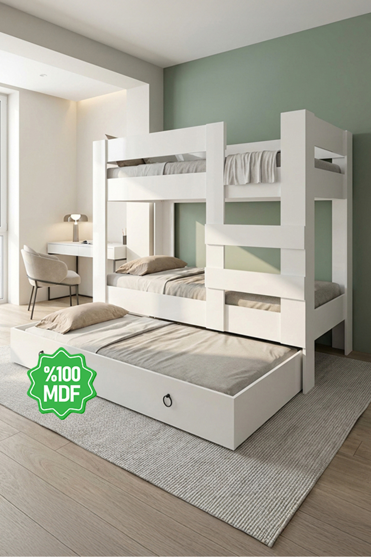 Ninnimo Jeune Blanc MDF  Lit Superposé Compatible avec Lit Enfant -1