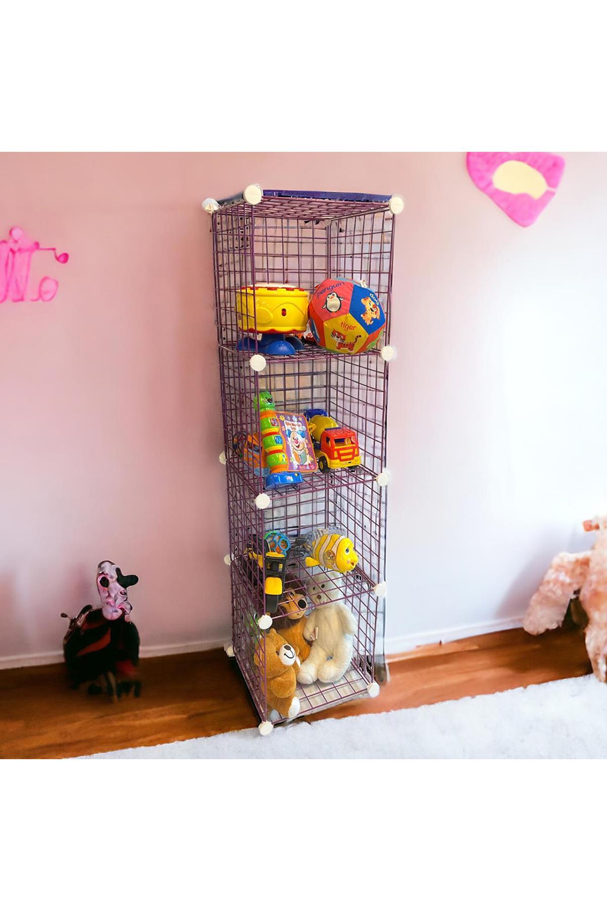 Étagère organiseur multi-usages à 4 compartiments en fil métallique, rose, pour cuisine, jouets, cellier, stockage