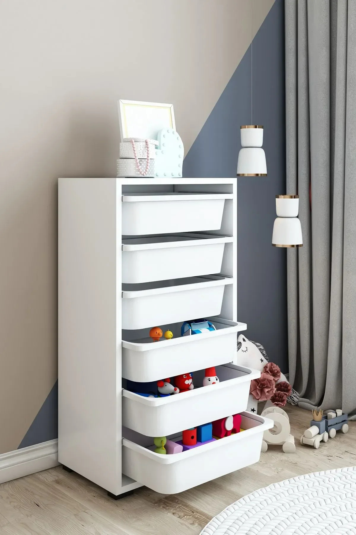 Armoire polyvalente à 6 paniers, armoire de cuisine, armoire pour jouets d'enfants, organisateur de jouets