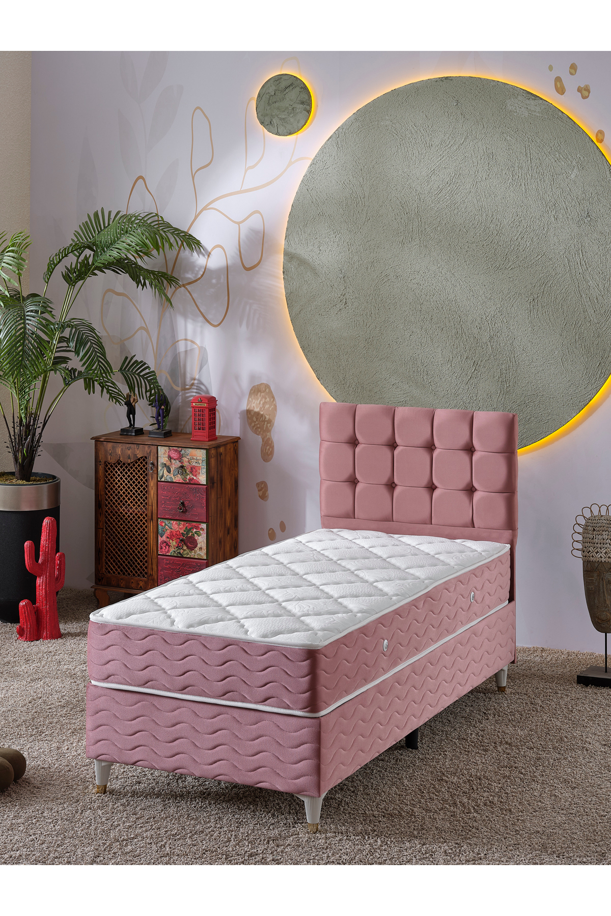 Bengü Ensemble 3 pièces pour lit simple (TÊTE DE LIT + MATELAS) (BABYFACE ROSE)