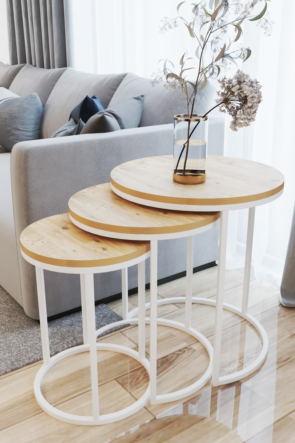 Table d'appoint triple de luxe C Zigon blanc Rivoli