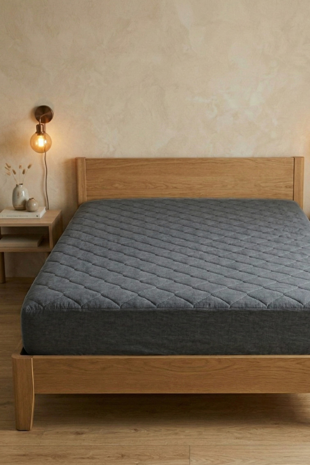 Protège-matelas en coton matelassé, ajustable, bord complet, imperméable, gris