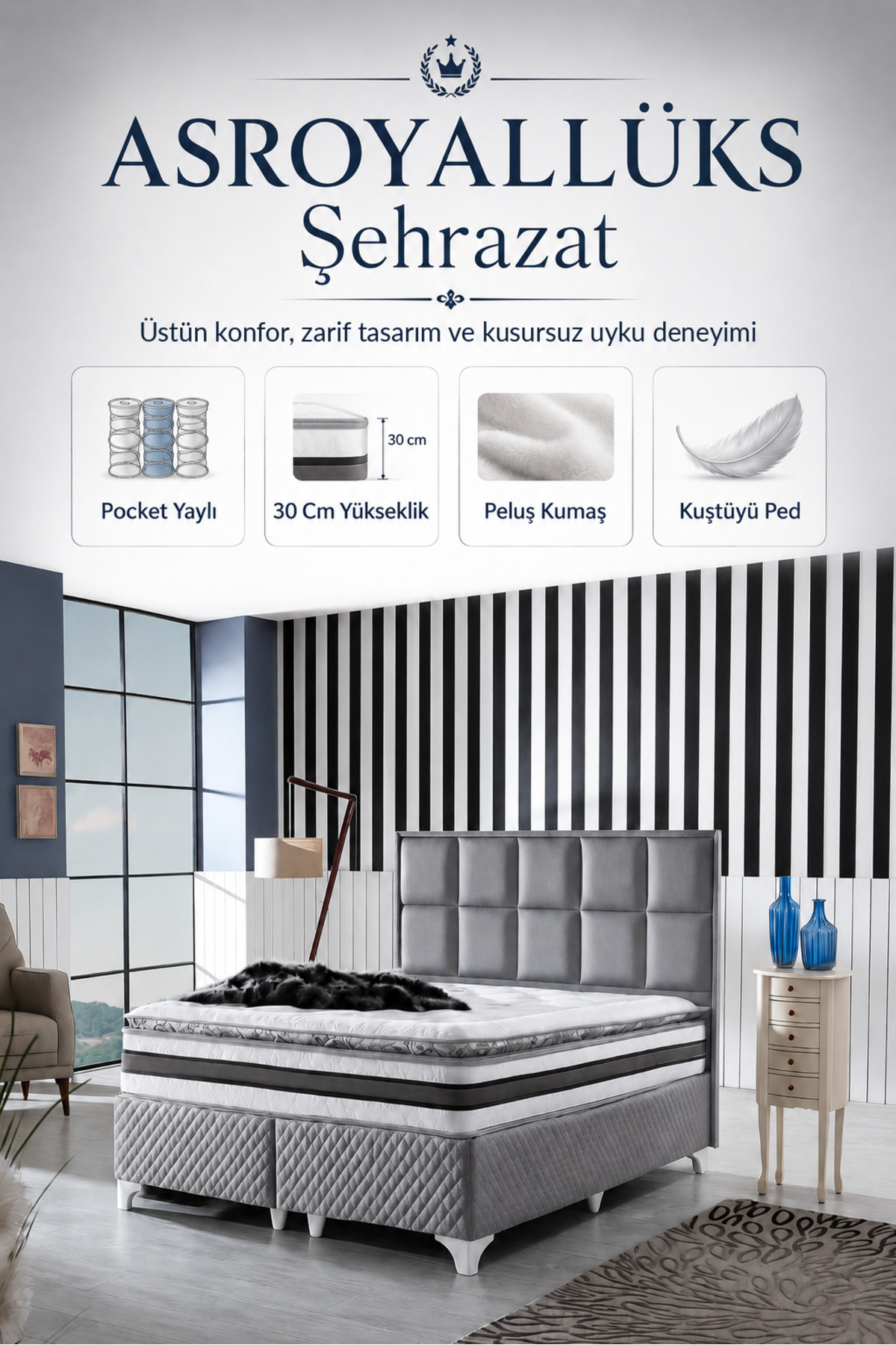 Matelas Şehrazat Ultra Orthopédique à Ressorts avec Poche et Garnissage en Plume de Lapin ( cm)