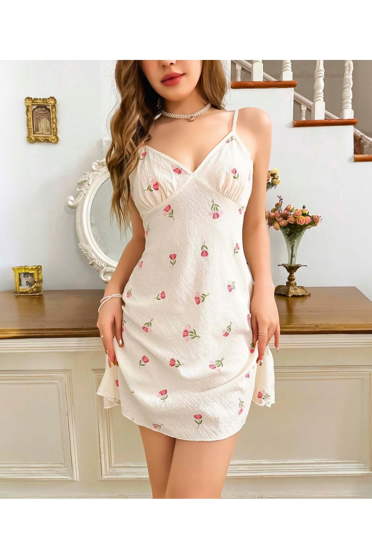 Nuisette en jersey avec motif floral élégant