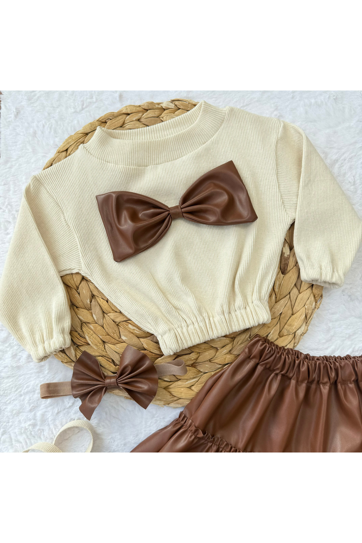 Ensemble pour Fille & Bébé Jupe en Cuir Body à Nœud Ensemble avec Bandeau