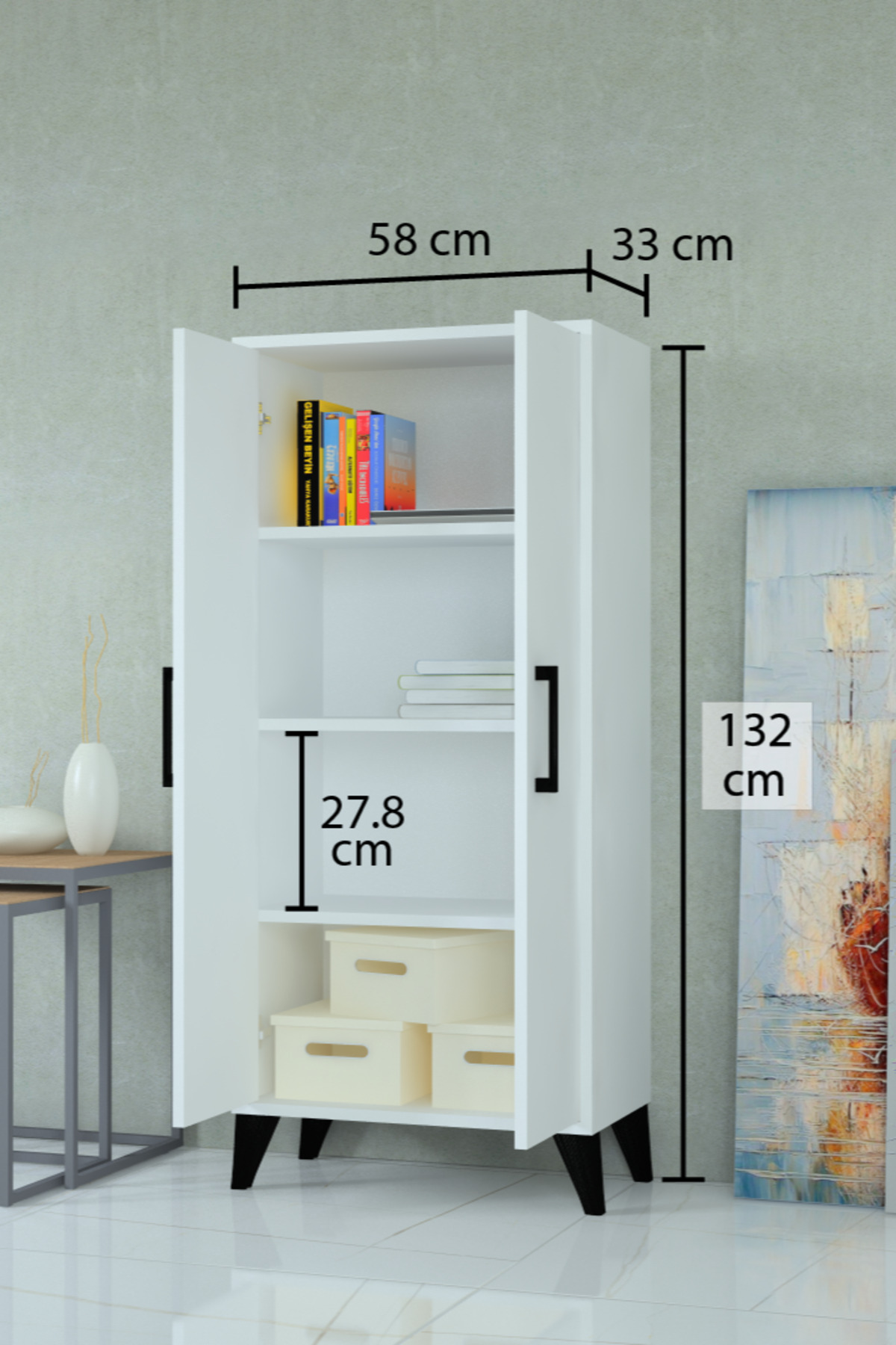 Armoire à deux portes et quatre étagères de  cm