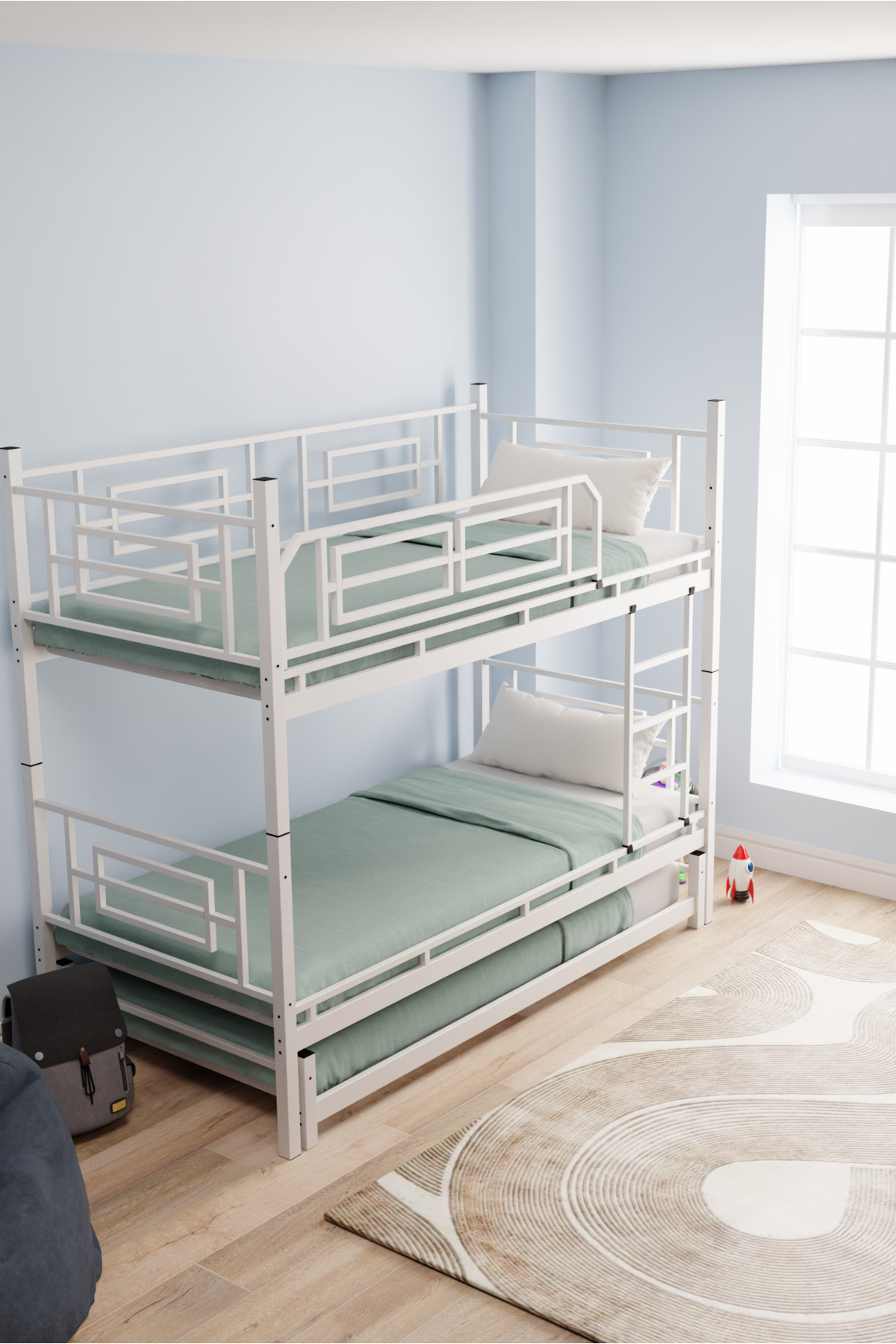 Lit superposé et lit simple en métal pour enfants Defne Yavrulu, , blanc
