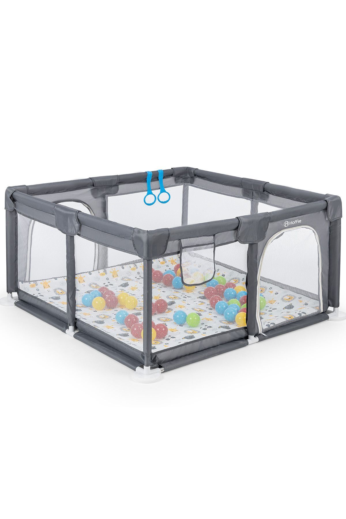 Aire de jeux sécurisée Original Playard Plus pour bébés et enfants, parc de jeux, tapis de jeu et balles, gris