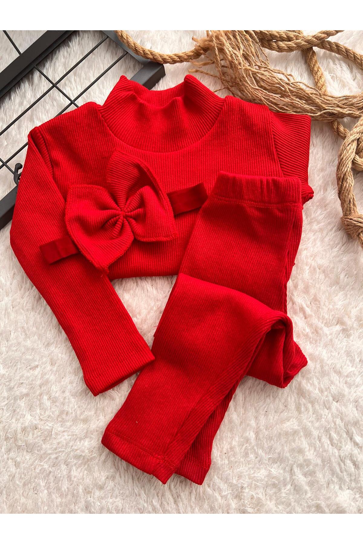 ENSEMBLE ROUGE BÉBÉ COLLANTS BLOUSE BANDEAU