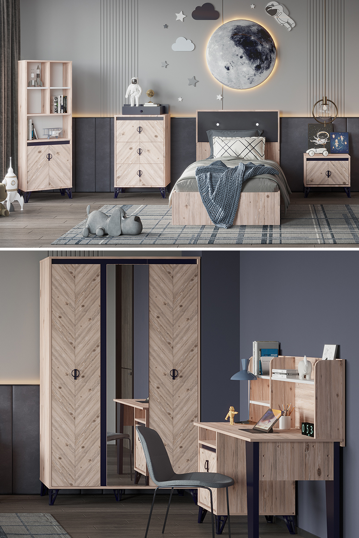 Arda Genç & Ensemble Chambre d'Enfant Pin Atlantique / Bleu Foncé